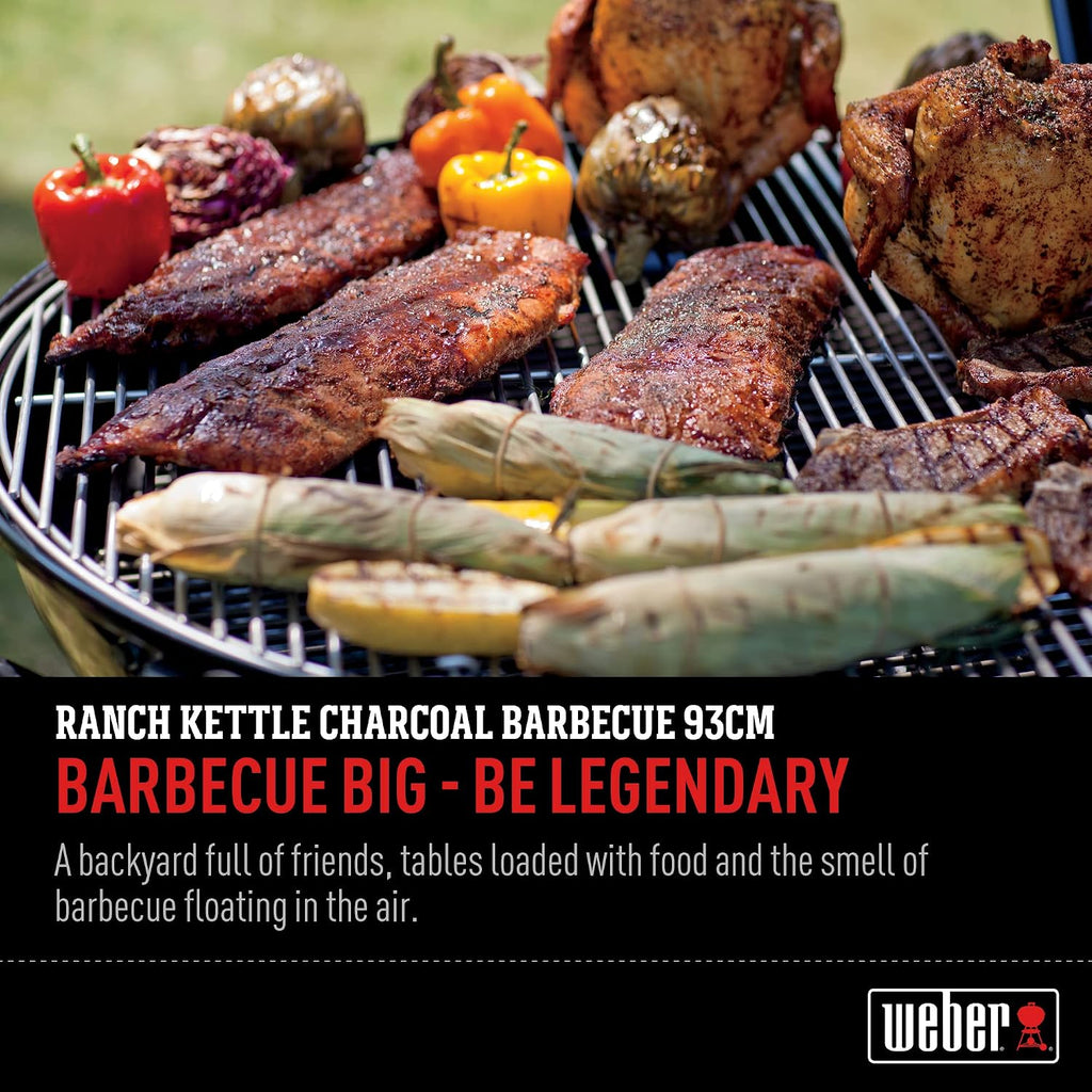Weber The Ranch Charcoal Kettle Grill, 37' – Massive Outdoor BBQ Grill with Stainless Steel Hinged Cooking Grate, Tuck-Away™ Lid Holder & Porcelain‑Enameled Bowl