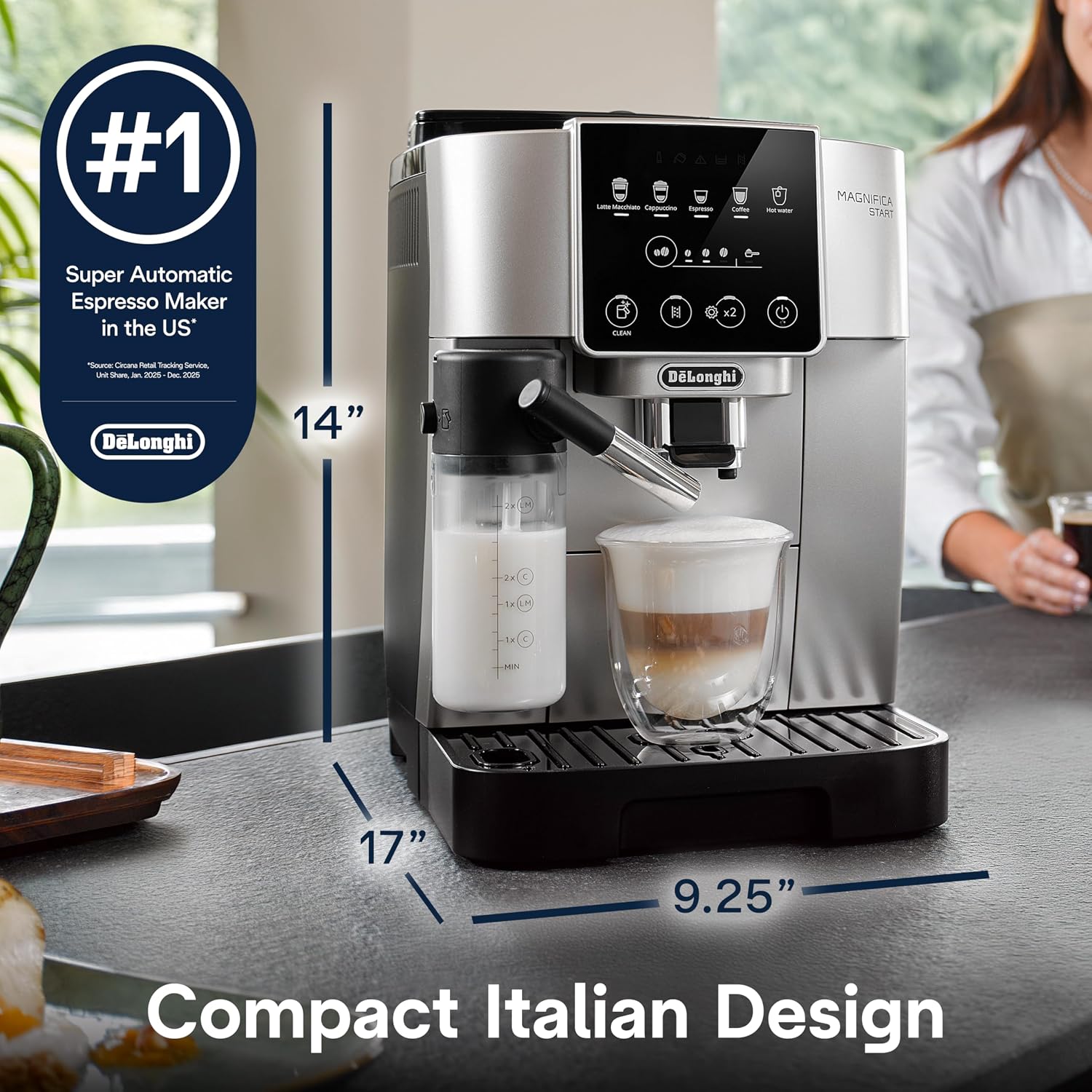 De'Longhi Magnifica Start Automatic Espresso Machine with Auto Milk Frother & Built in Grinder - 5 One-Touch Recipes, Easy-to-Clean, Home Barista Coffee Maker for Lattes, Cappuccino, Iced Coffee