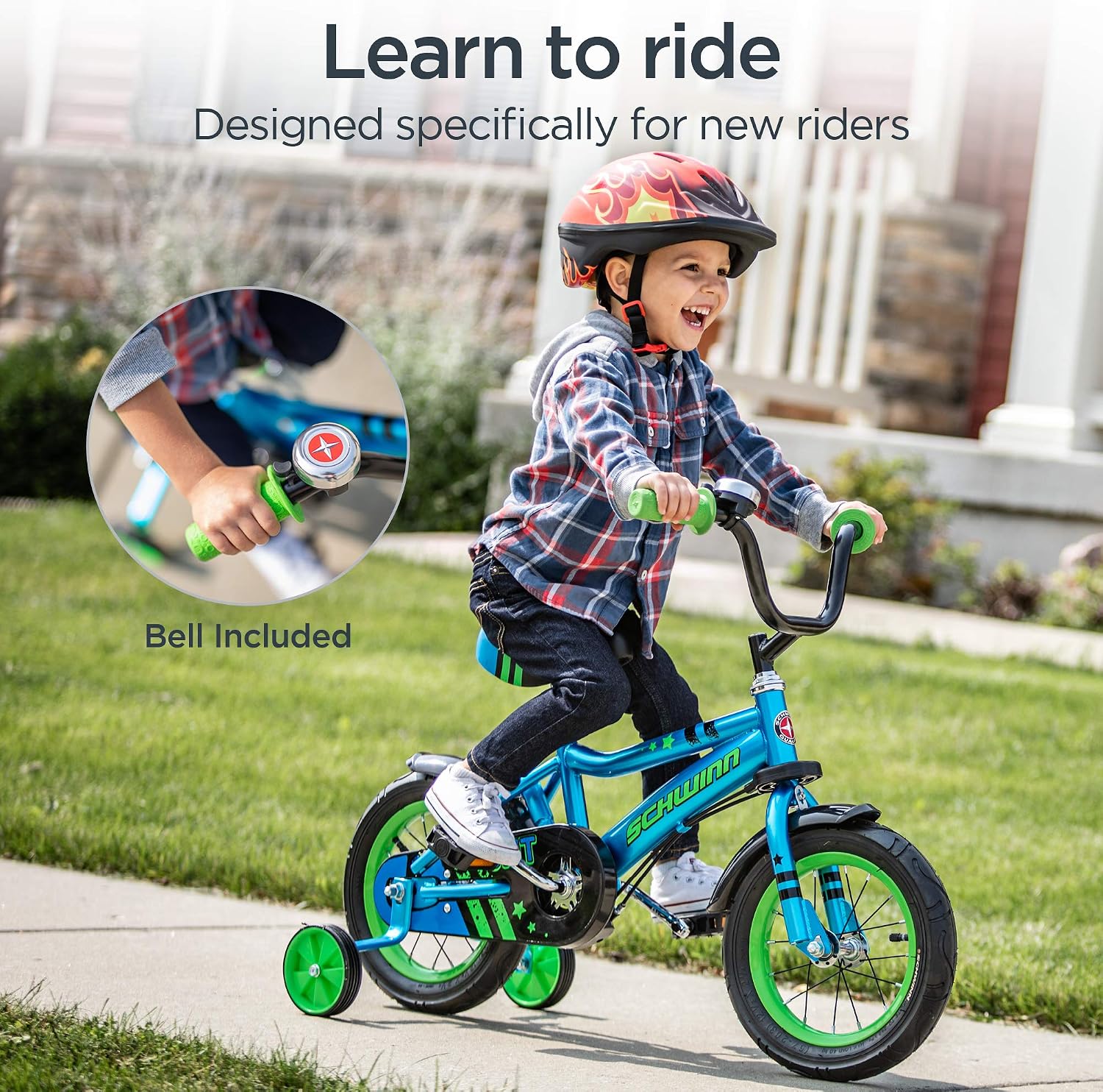 Schwinn Petunia and Grit Bike, Bike for Kids Ages 2-4, Steerable Beginner Bicycle with Training Wheels, Parent Push Handle, Rear Coaster Brake, Adjustable Seat