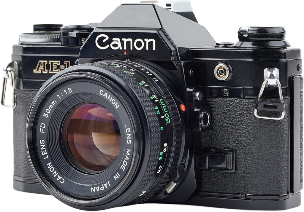 Canon AE-1 35mm SLR Film Manual Focus Camera (Black) with 50MM Canon FD Mount Lens. (Renewed)