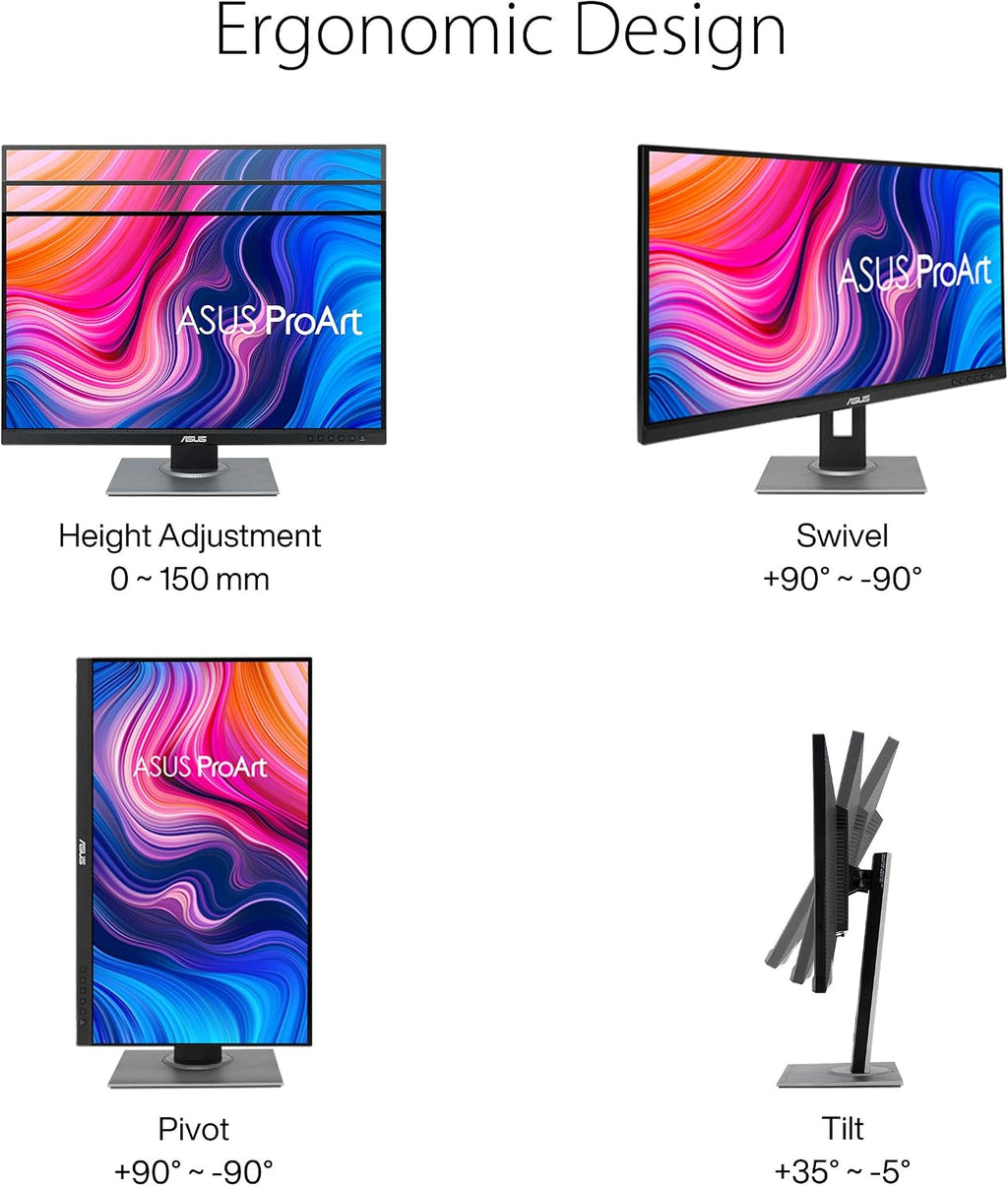 ASUS ProArt Display PA278QV 27' WQHD (2560 x 1440) Monitor, 100% sRGB/Rec. 709 ΔE < 2, IPS, DisplayPort HDMI DVI-D Mini DP, Calman Verified, Eye Care, Anti-Glare, Tilt Pivot Swivel Height Adjustable