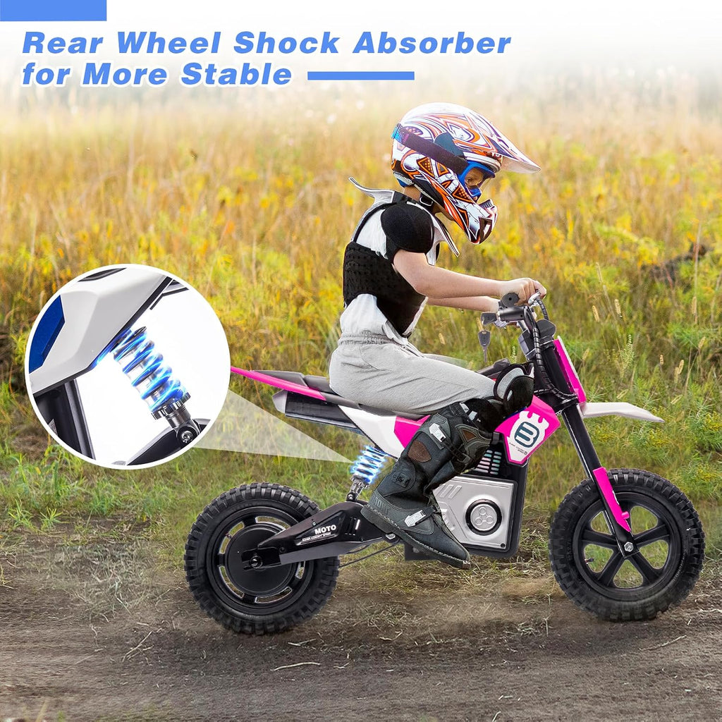 WEEROCK 24V Kids Electric Dirt Bike for 5-15 Years Old, Ride on E Motorcycle, 3.11-9.32MPH Speed, Rear Shock Absorber, LED Breath Lamp, Bluetooth for Boys Girls Children Electria Toy Gift, Pink