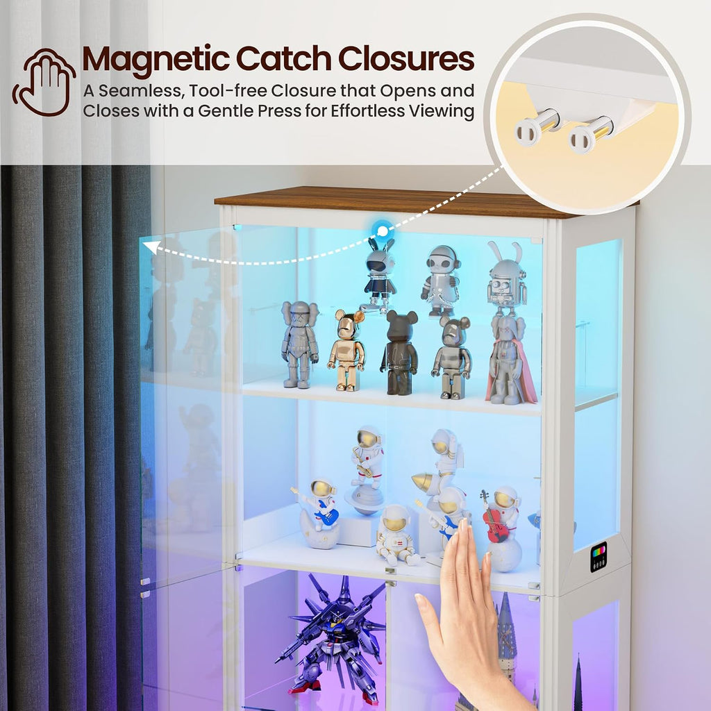 71' Glass Display Cabinet with RGB Light - Curio Cabinet with Glass Doors for Collectibles, 7-Tiers Tall Display Case with Large Shelves, Showcase for Lego, Figures, Human Sensor Design (White)