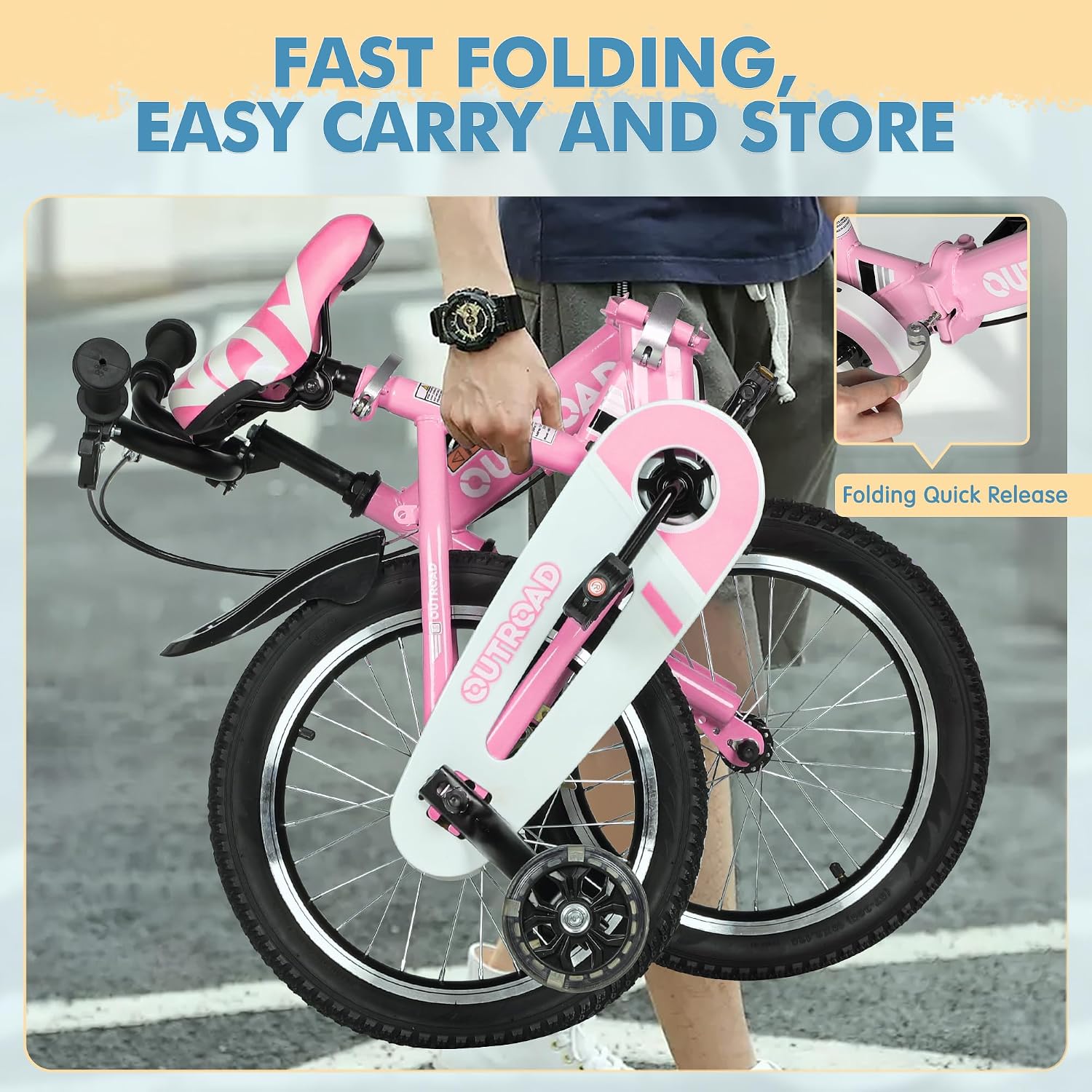 SUNCROWN Kids Bike, 14 16 18 Inch Children Bicycle, Foldable Toddler Bike for Boys & Girls Age 3-10 Years with Flash Lighting Training Wheel
