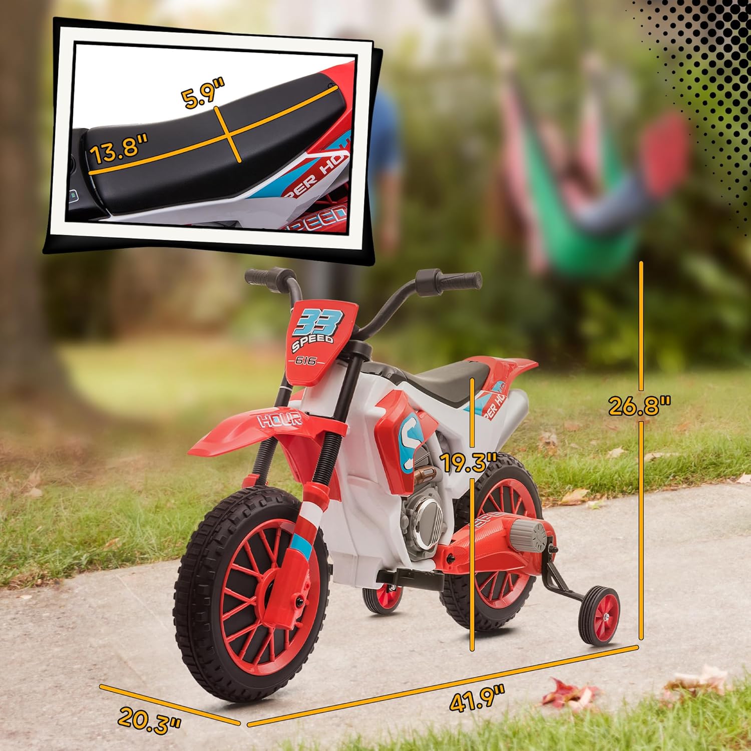 Aosom 12V Kids Motorcycle w/Treaded Tires, 5mph Top Speed Electric Bike for Kids, Ride On Motorcycle w/Training Wheels, Battery Charger, Spring Suspension, Red
