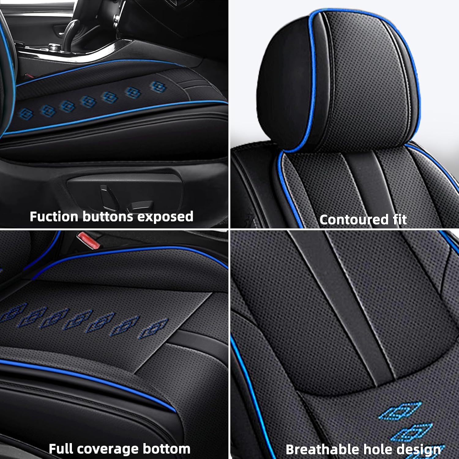 Full Set Car Seat Covers for Chevy Equinox 2005-2025 2026 Leather Seat Covers Waterproof Front Seats&Rear Car Seat Protectors Breathable Seat Cover Black&Blue