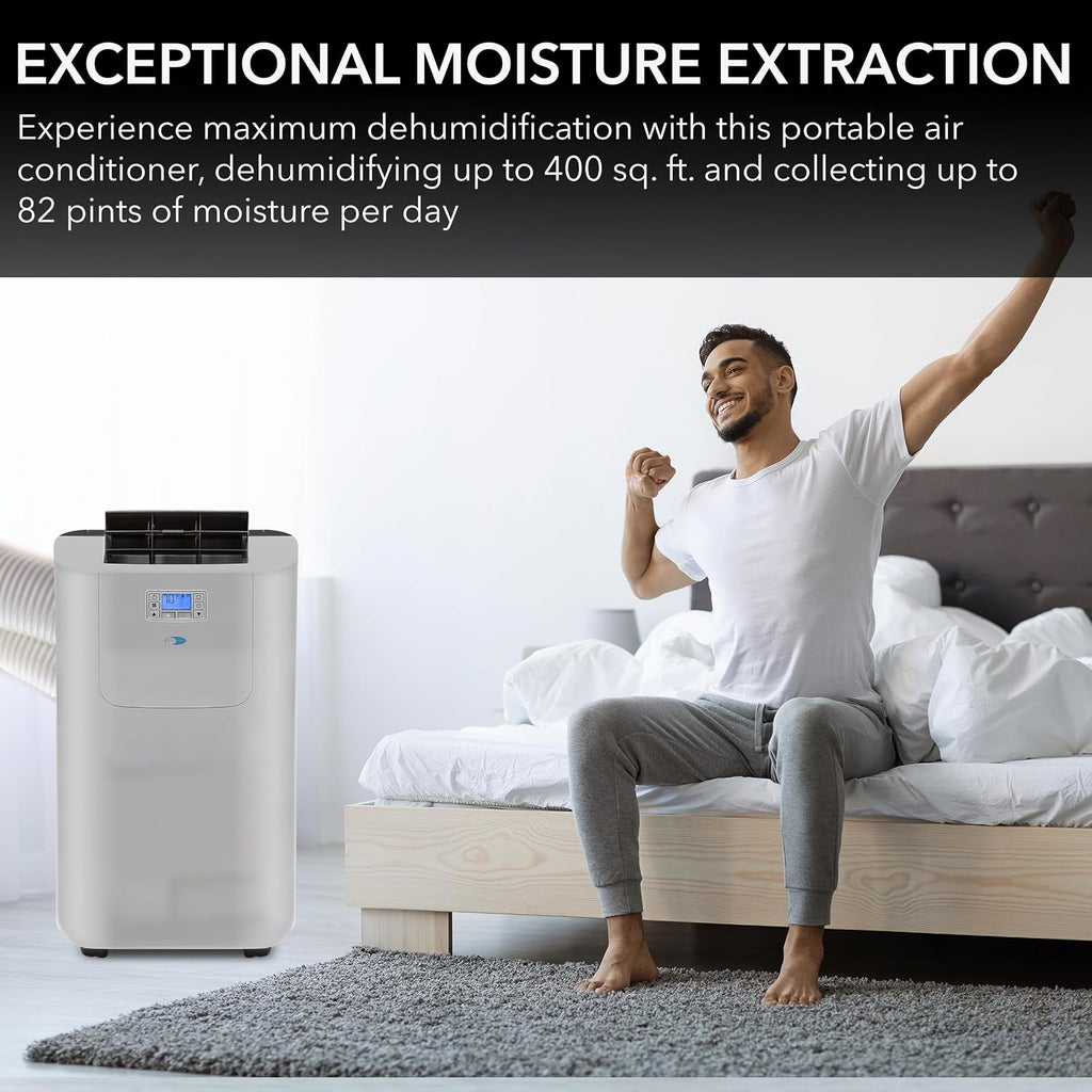 Whynter Portable Air Conditioner 12,000 BTU with Dual Hose Dehumidifier & Cooling Fan for 400 Sq Ft Rooms, Includes AC Unit Window Kit Elite ARC-122DS (7,000 SACC), Silver