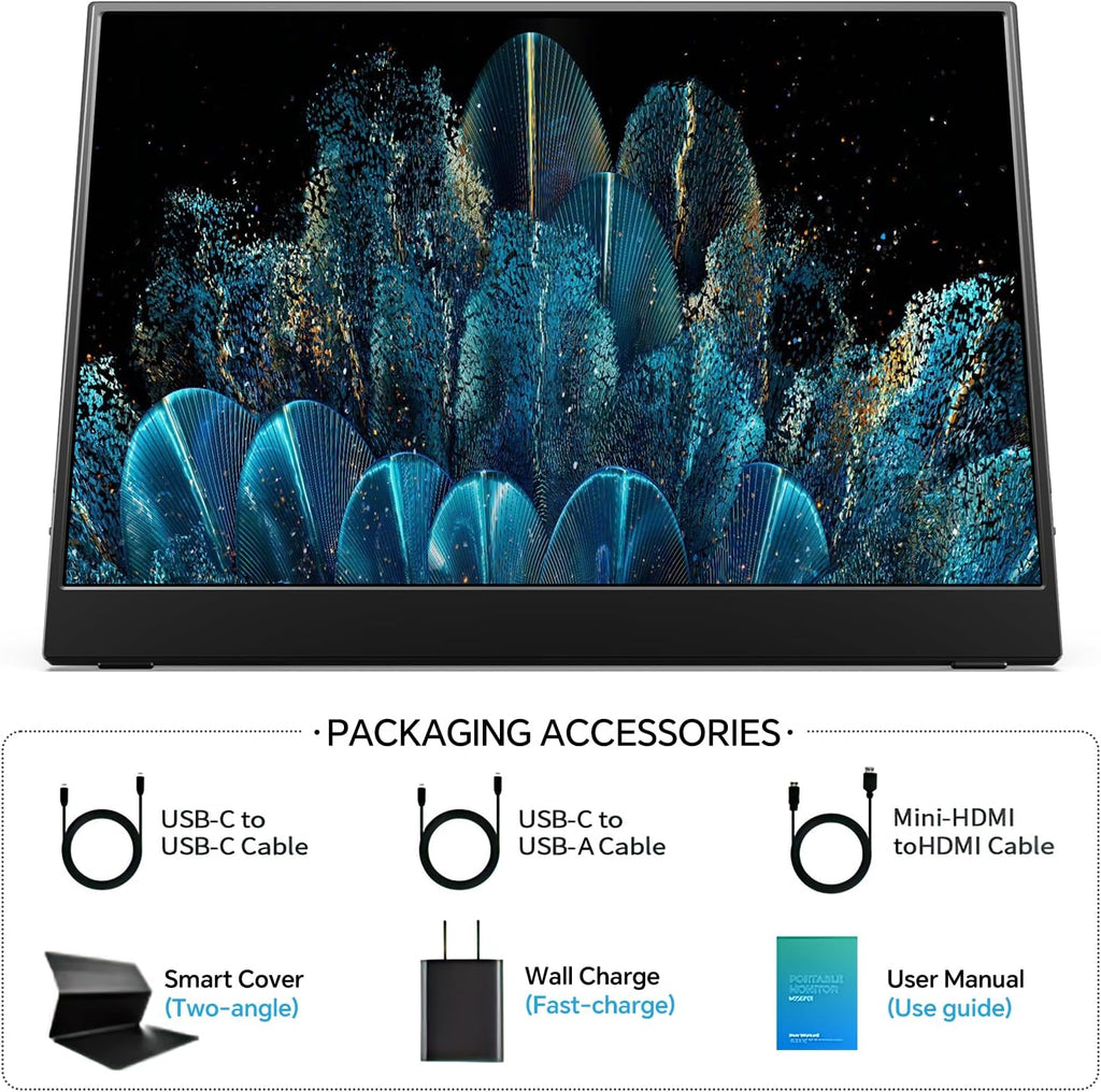 MNN 4K Portable Monitor 15.6' 3840x2160 UHD USB-C HDMI Laptop Monitor, 100% Adobe RGB IPS Computer Gaming Display HDR Travel Monitor w/Speakers & Smart Cover for Laptop Xbox PS5 Switch PC Phone