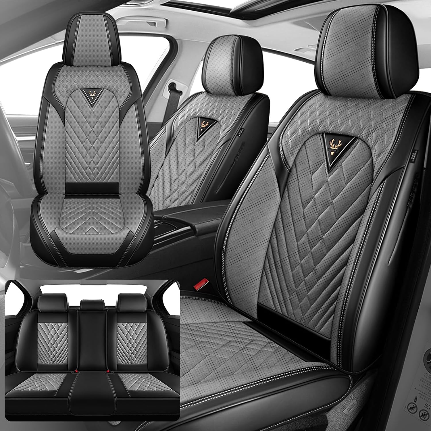 Fit for Ford Explorer 2000-2026 Seat Covers, Fashion Sport Seat Cover with Waterproof Leather, Airbag Safe Design Seat Protector (2 Front Seat Standard, Black Gray)