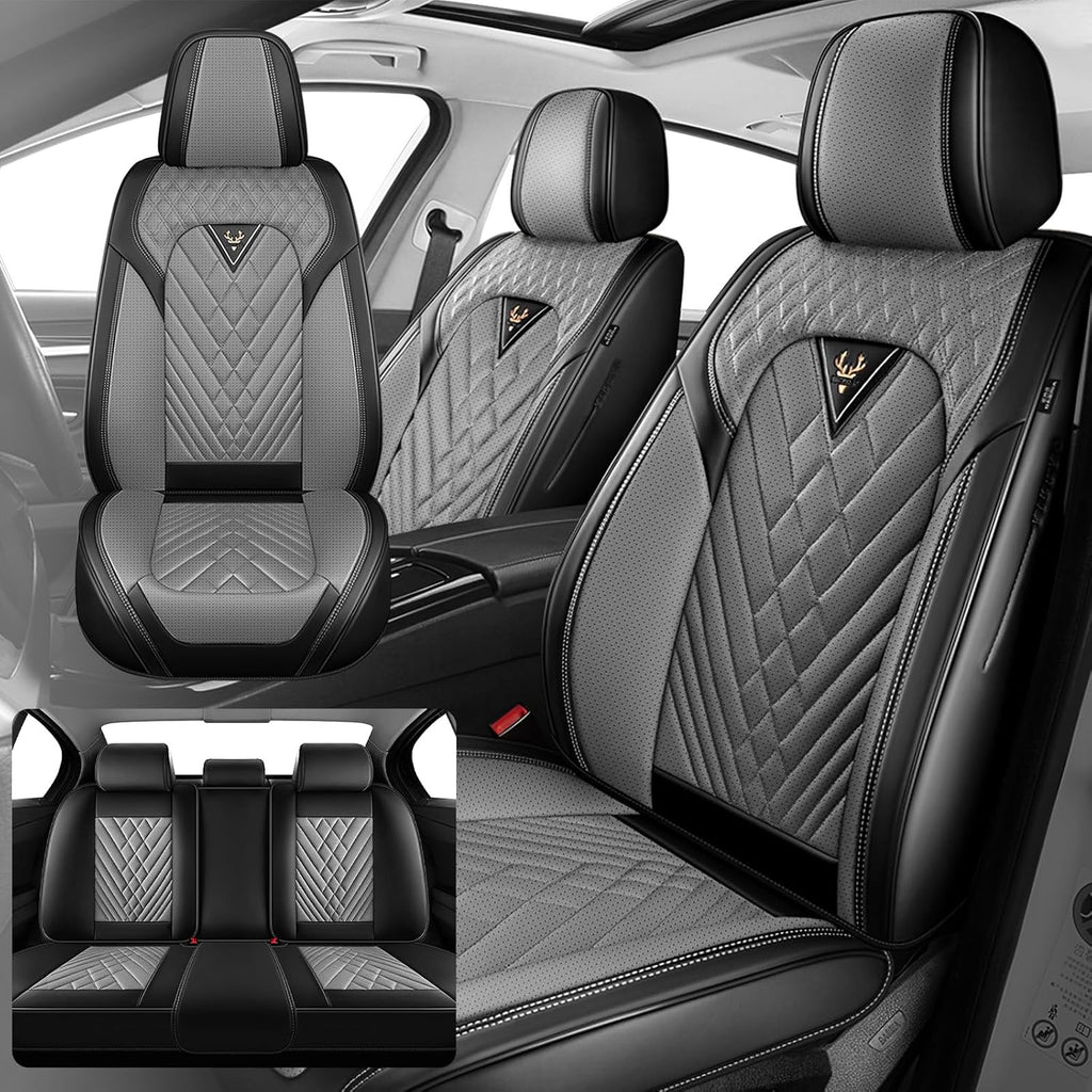 Fit for Mercedes Benz C300 2000-2026 Seat Covers, Fashion Sport Seat Cover with Waterproof Leather, Airbag Safe Design Seat Protector (2 Front Seat Standard, Black Gray)