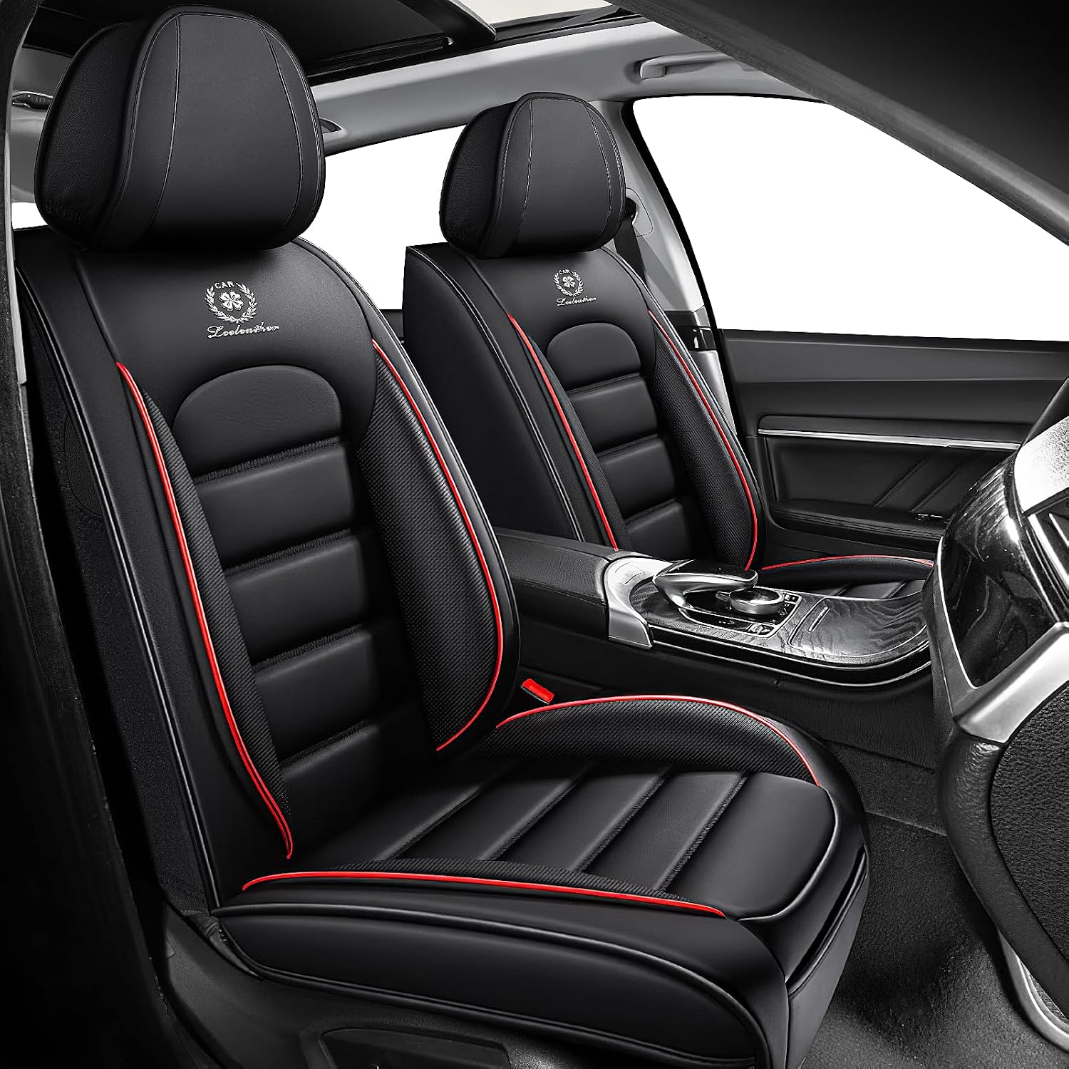 Car Seat Covers for Chevrolet Chevy Avalanche 2007-2013, Leather Auto Seat Cover Luxury Cushions Waterproof Seat Protectors (Black Red,Front Set)