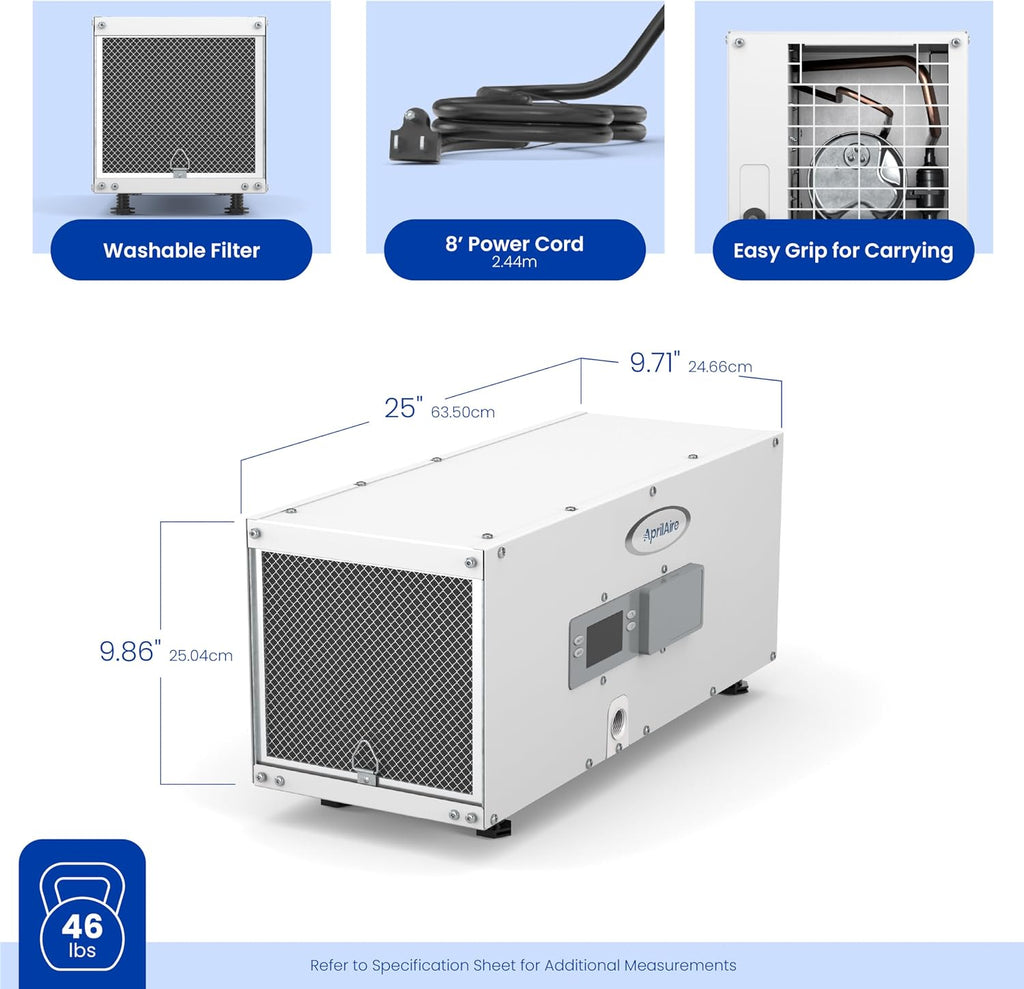 AprilAire E050 Dehumidifier – Compact, 50 PPD for Crawl Spaces, Attics, Garages, Basements up to 1,600 Sq. Ft., Part of the AprilAire Healthy Air System