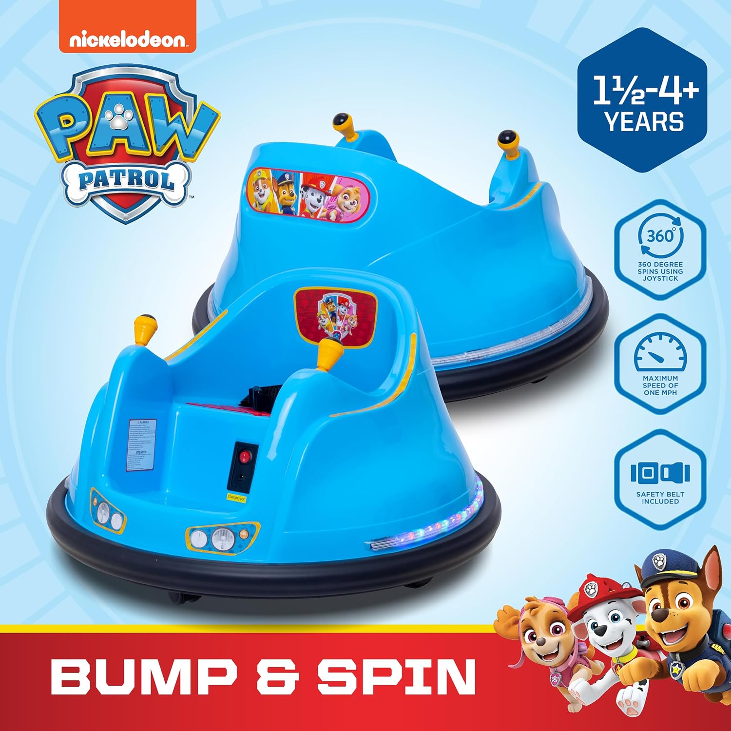 FunPark 6V Bumper Car for Toddlers, Electric Kids, Toddler Ride On Toys for Kids, Baby Bumper Car, Ages 1.5-4 Yrs, LED Lights, 360 Degree Spin, Supports up to 66lbs (No Remote) - Paw Patrol