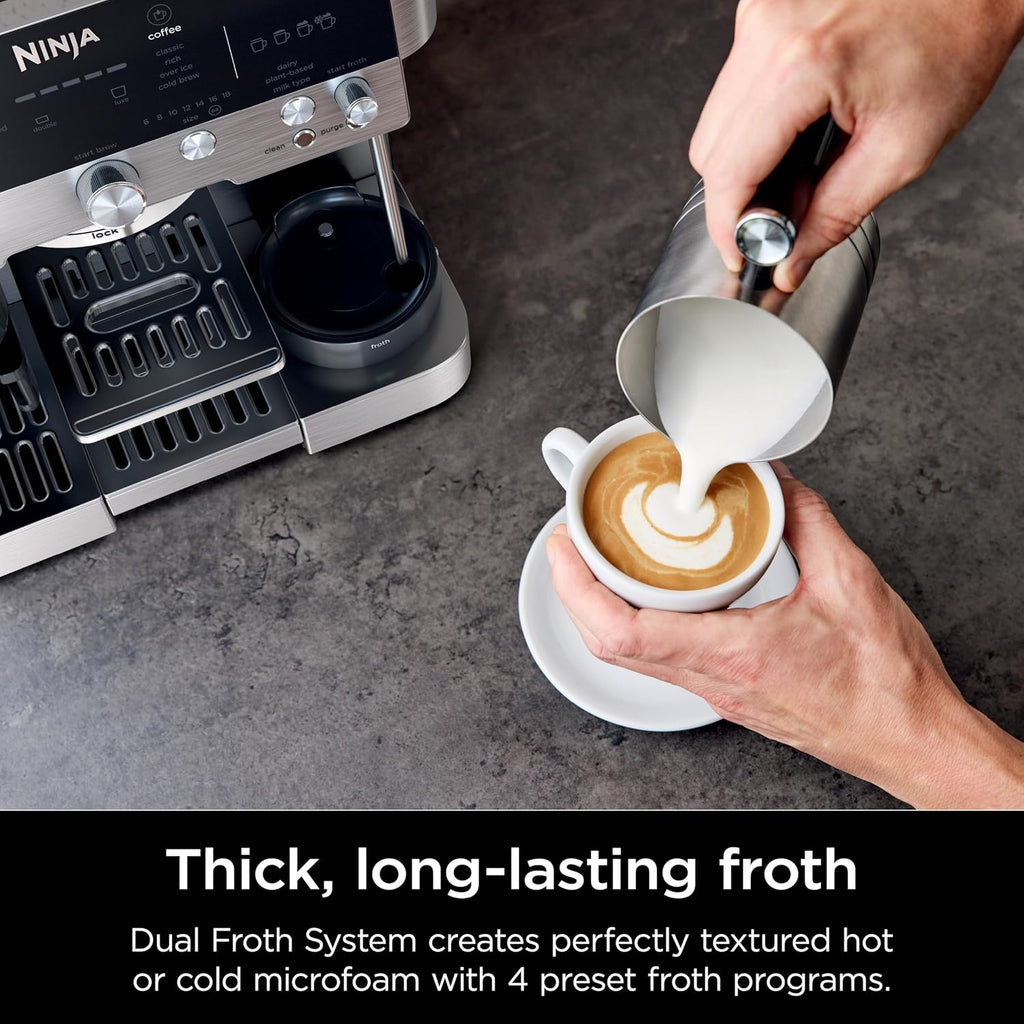 Ninja R-ES601 Luxe Café Premier Series Espresso Machine, Drip Coffee, Cold Brew, Grinder, Tamper, Frother, Silver (Renewed)