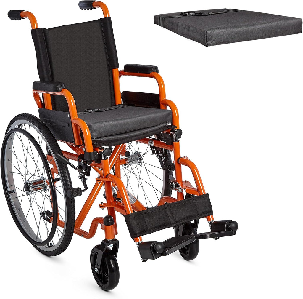 Ziggo 12' Seat Width Pediatric Wheelchair for Kids & Children, Lightweight, Manual Folding Wheelchair w/Safety Belt, Swing-Away Foot Support w/Straps, Desk Length Arm Rests, Free Cushion Accessory