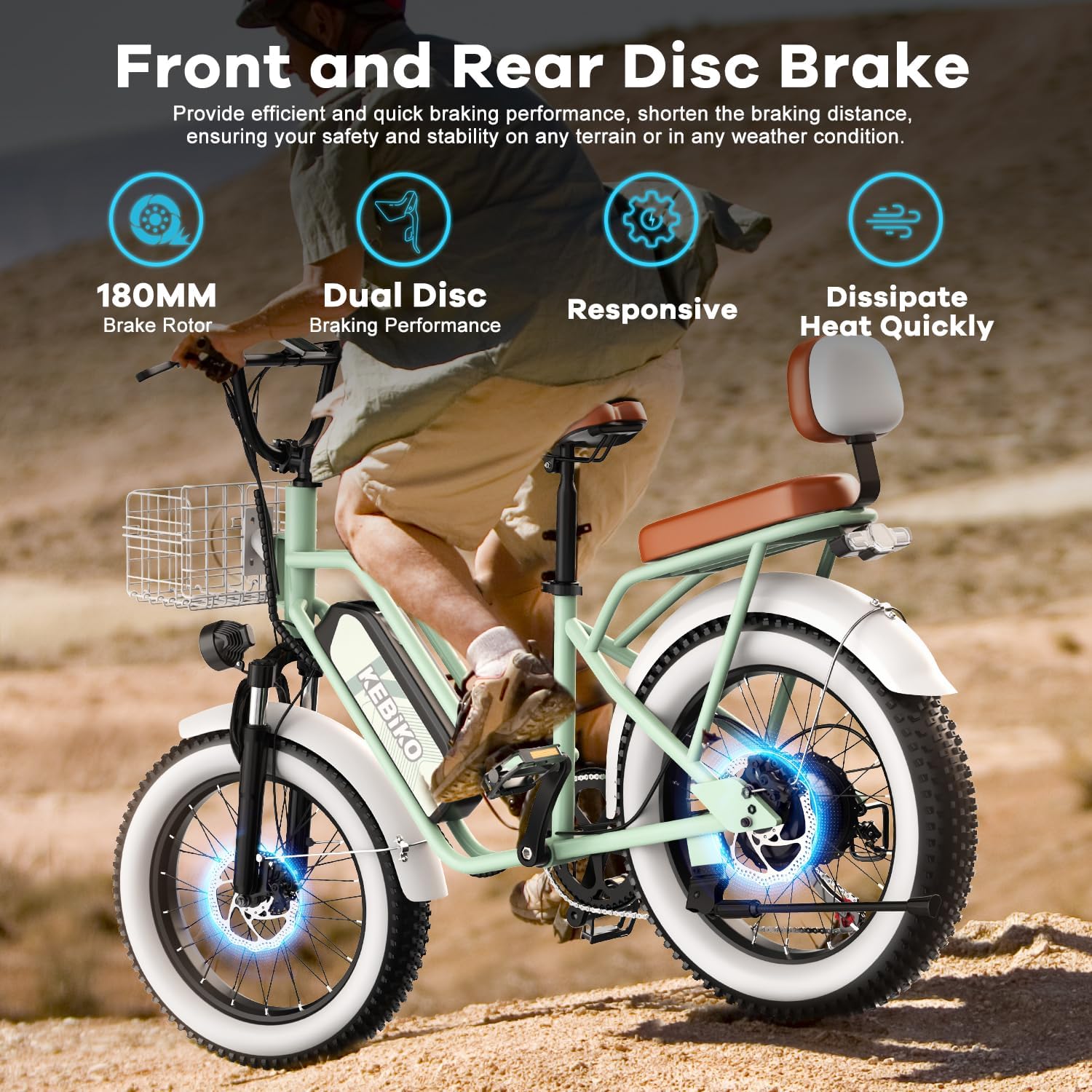 Electric Bike for Adults, 20'x 4' Fat Tire 35MPH Cargo Ebike with Seat, 1450W Peak 2 Seater Commute Bike with 48V 20AH Removable 960WH Battery, 80 Miles Max Range 7-Speed Step-Thru Electric Bicycle