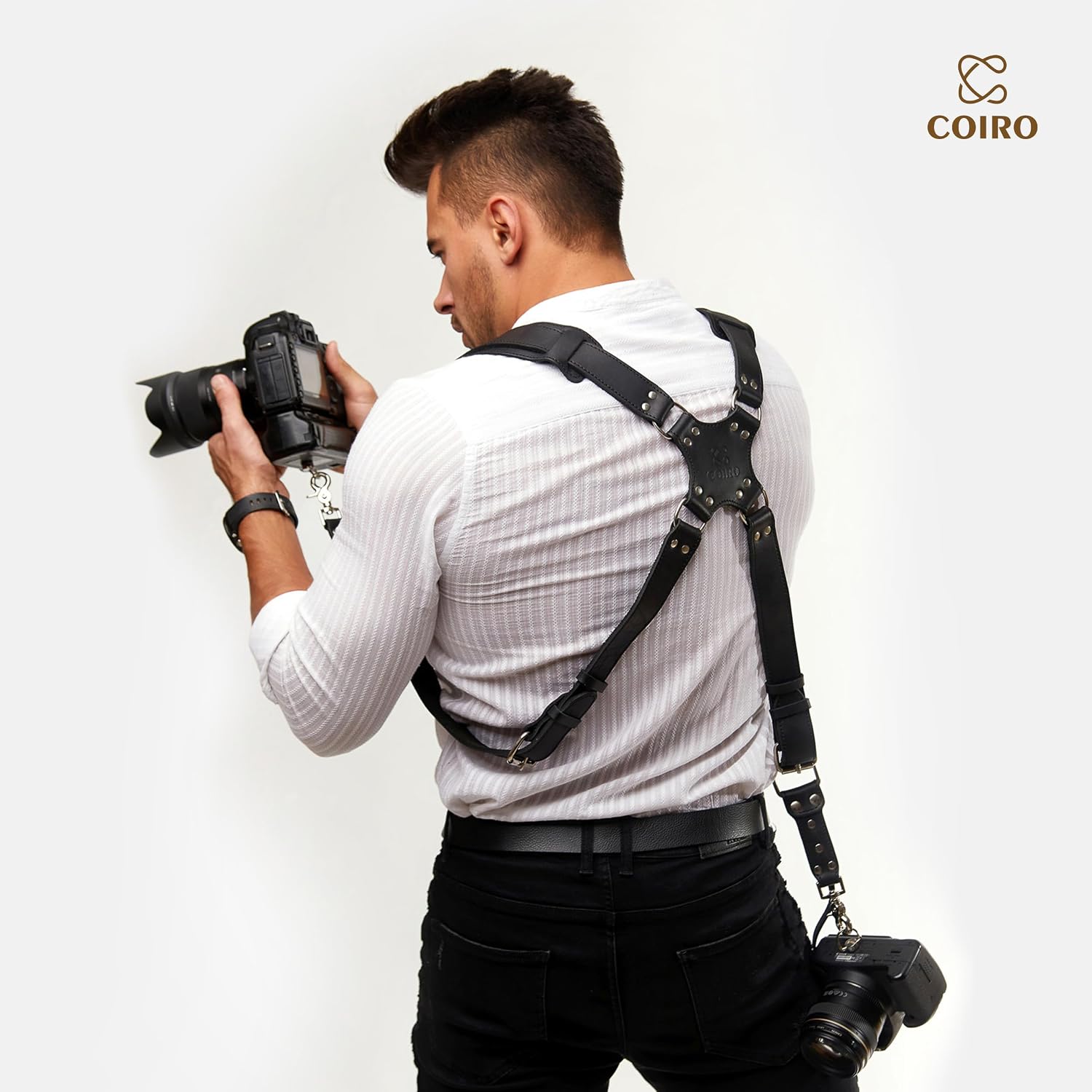 C Coiro Camera Harness for 2 Cameras Dual Shoulder Leather Camera Strap for DSLR/SLR, Camera Straps for Photographers