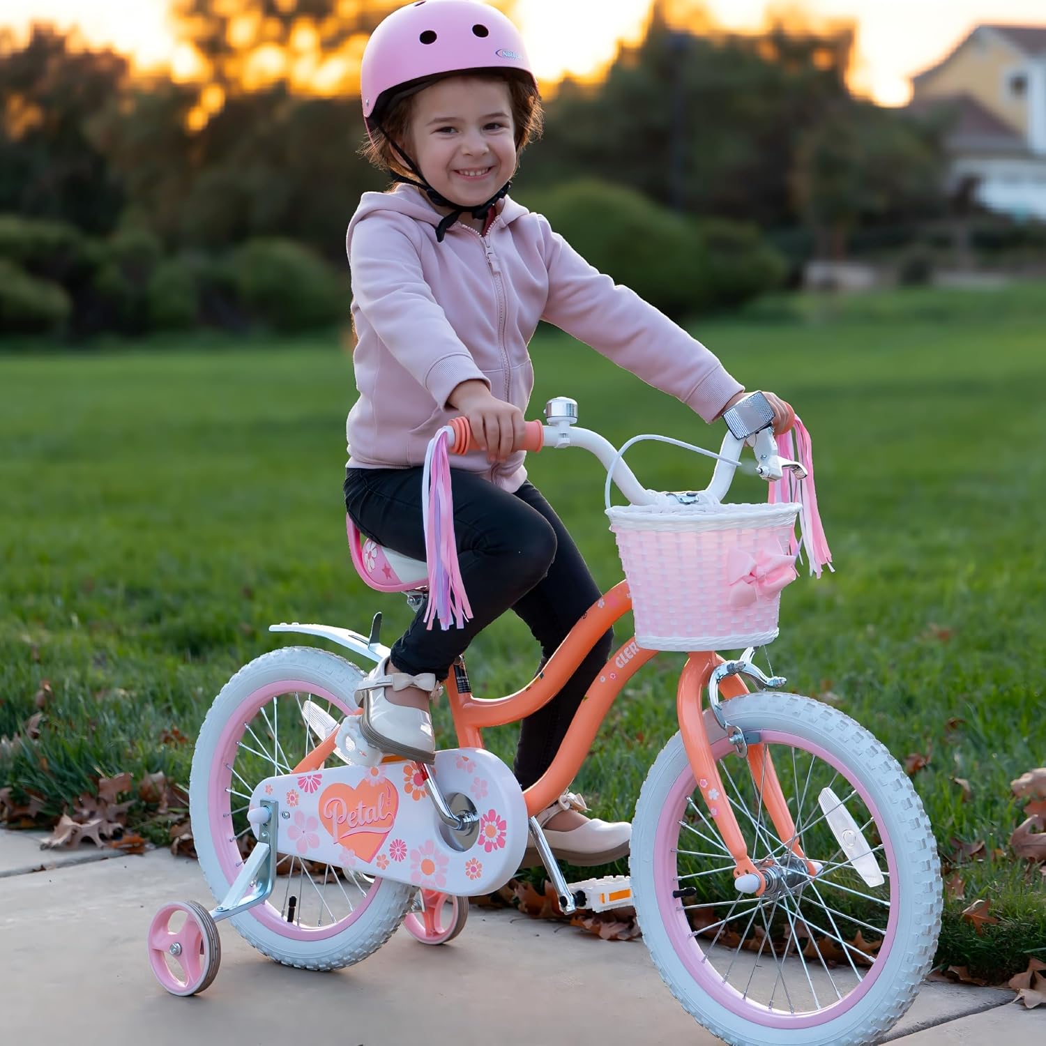 Glerc Petal Girls Bike, 12-18 Inch Kids Bike for Ages 2-9 Years Old Children, Princess Style Kids Bicycle with Training Wheels & Basket & Streamers, Multiple Colors