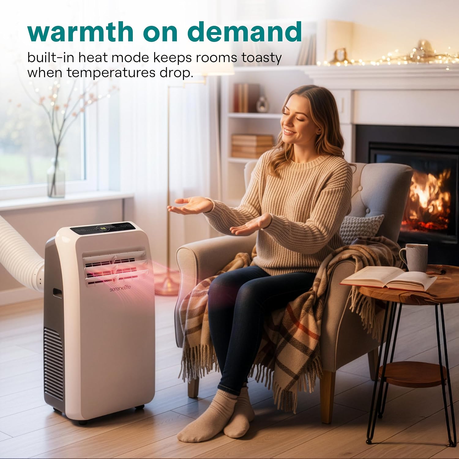SereneLife Portable Air Conditioner with Heat & Built-in Dehumidifier 10,000 BTU, Portable Heater & AC for Rooms up to 450 Sq Ft - Remote Control & Window Mount Exhaust Kit Included