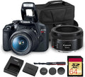 Canon EOS Rebel T7 DSLR Camera Kit | 24.1MP APS-C Sensor with EF-S 18-55mm Lens | Full HD 1080p Video Compact Beginner-Friendly Photography (2727C002) + Canon 50mm Lens + Bag + 64GB Card