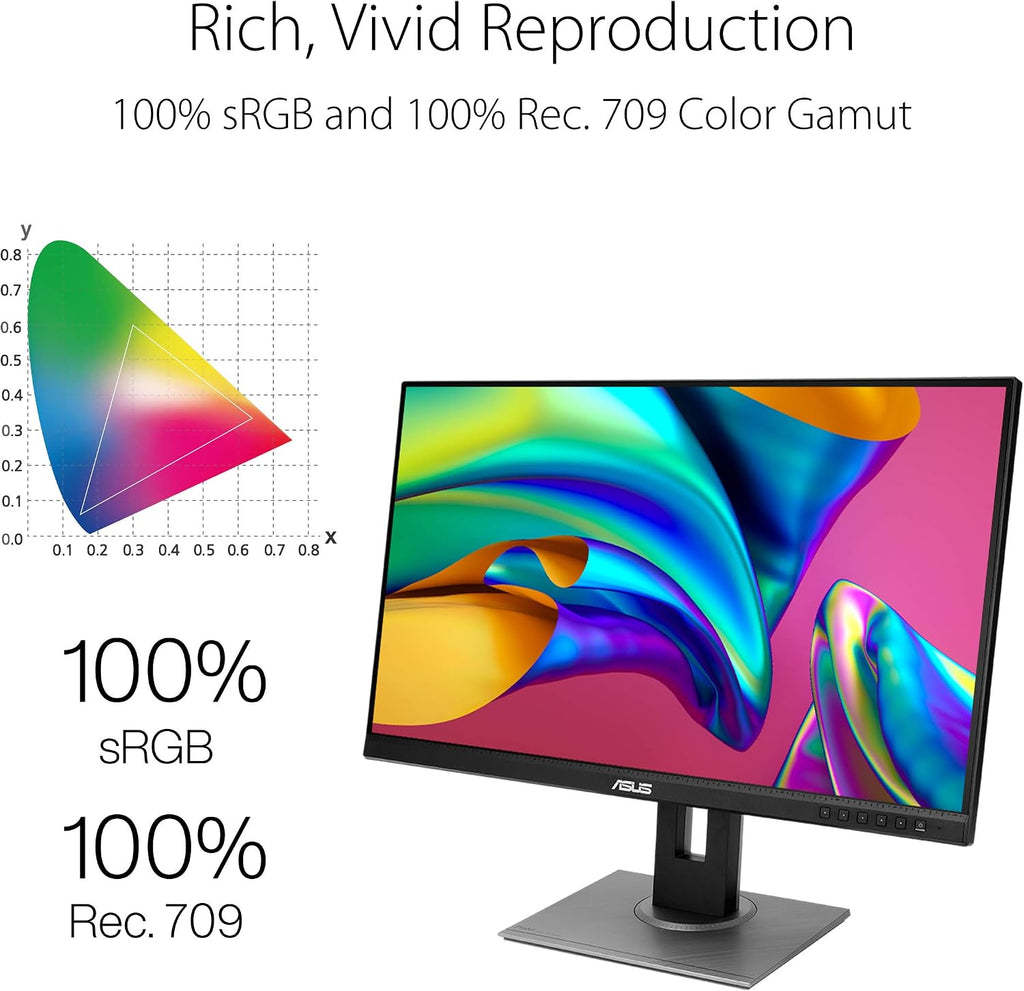 ASUS ProArt Display PA278QV 27' WQHD (2560 x 1440) Monitor, 100% sRGB/Rec. 709 ΔE < 2, IPS, DisplayPort HDMI DVI-D Mini DP, Calman Verified, Eye Care, Anti-Glare, Tilt Pivot Swivel Height Adjustable