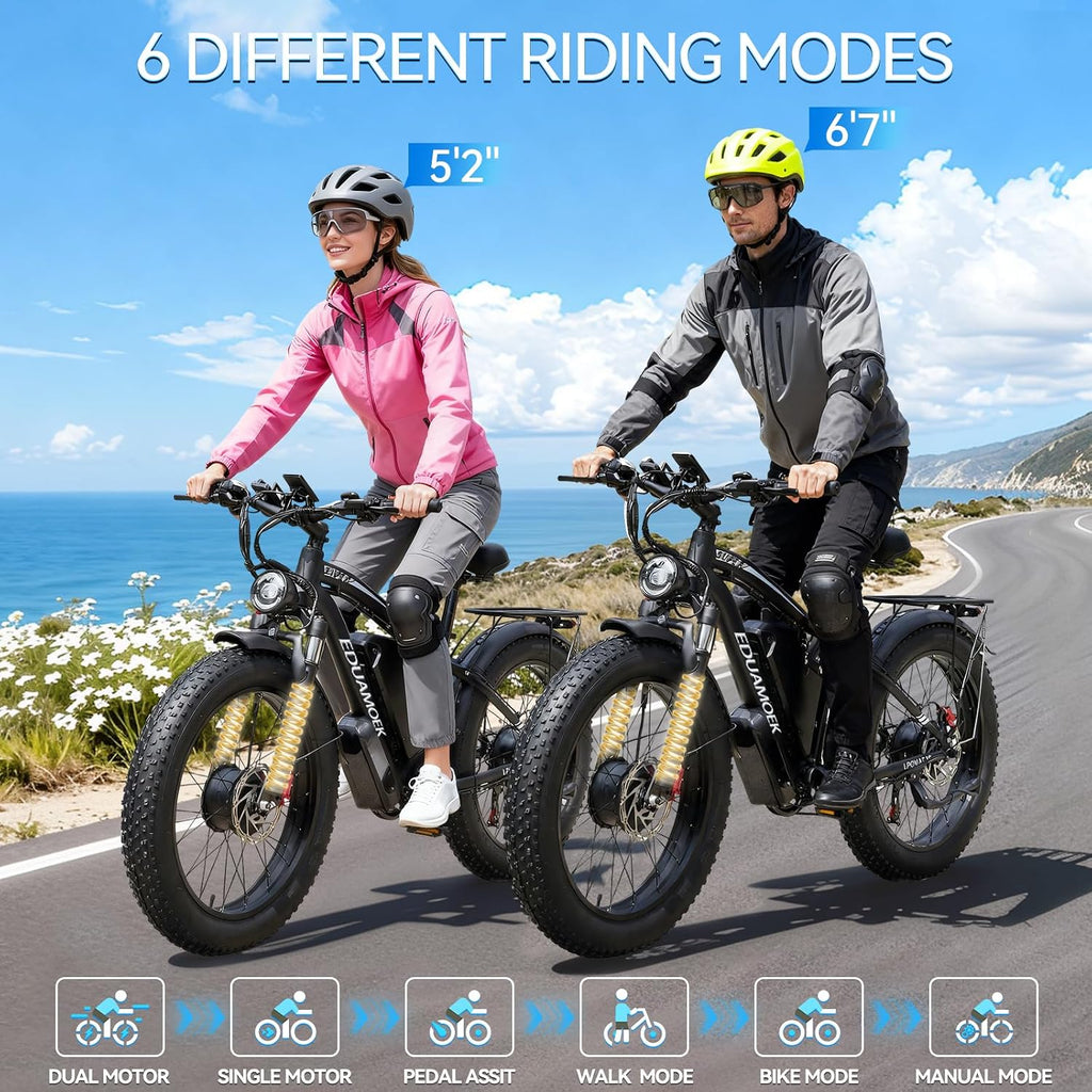 9000W-Peak 52V 34Ah 1768Wh Battery Dual-Motor-Ebike for Adults, 42-46MPH 105 Miles Range Fast-Ebike-Dual-Motor-Electric-Bike,24'*4.0' Men Fat-Tire-Electric-Bicycle Lockable Suspension