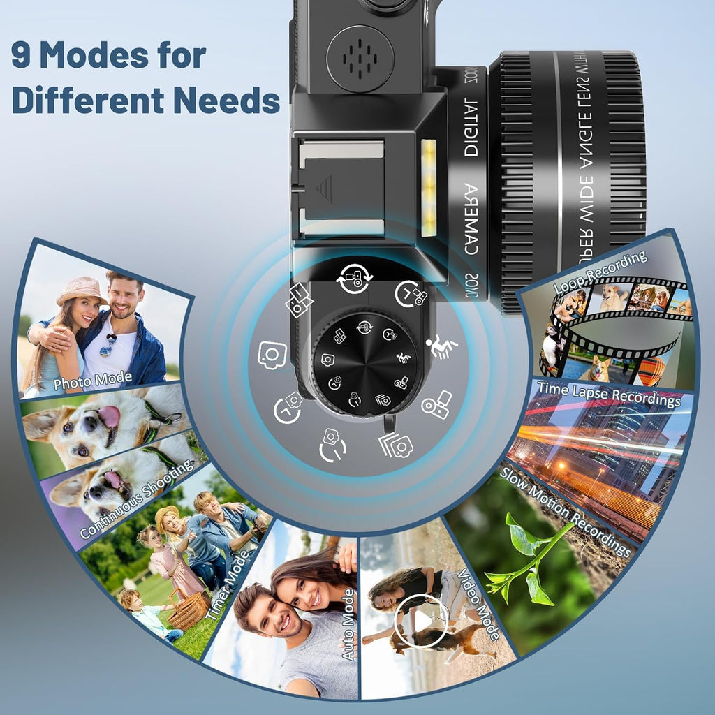6K Digital Camera for Photography - WiFi 64MP Vlogging Cameras for YouTube with 3' 180° Flip Screen, 16X Digital Zoom Autofocus Vlog Travel Camara with 32GB SD Card, 2 Batteries and Double Charger