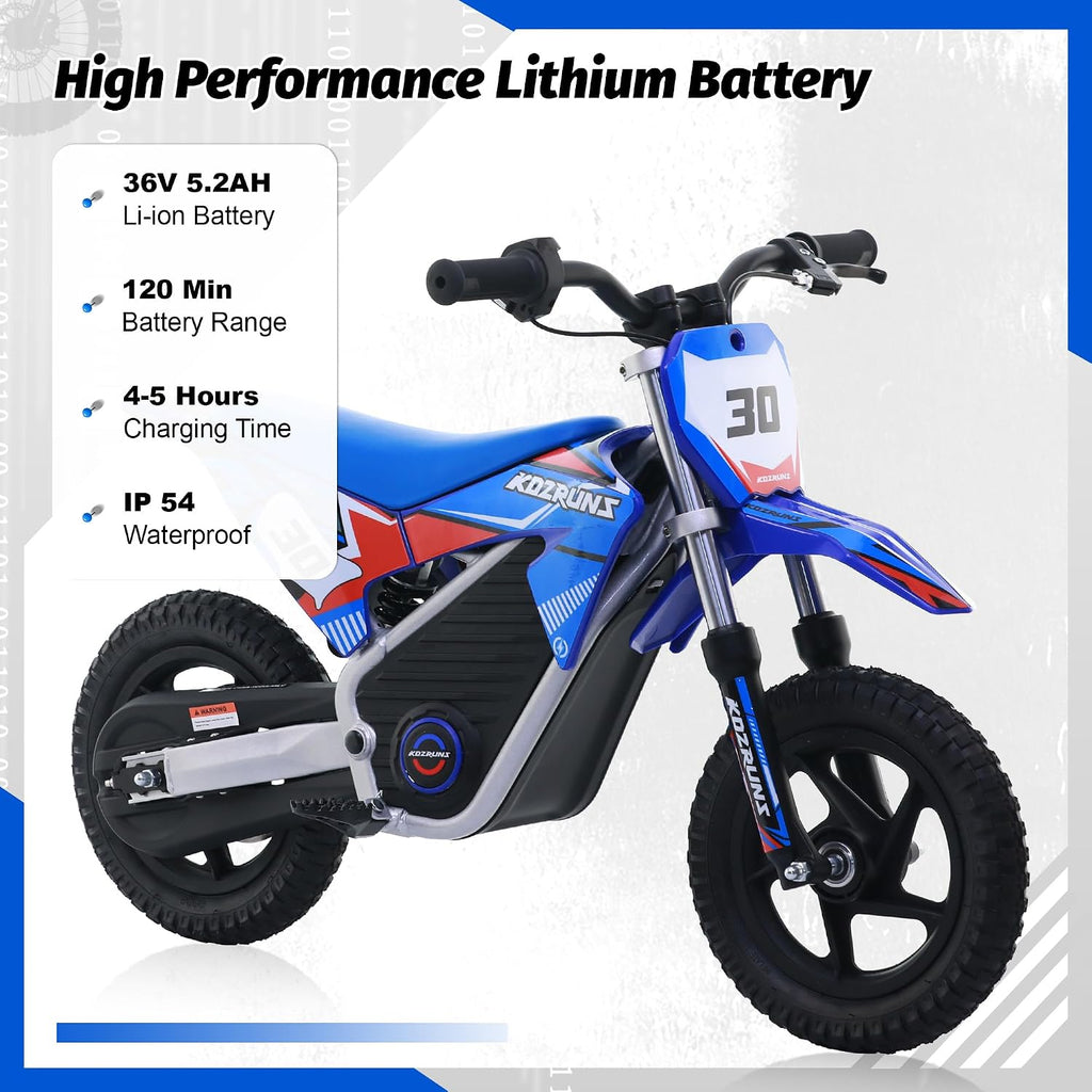 Electric Dirt Bike for Kids 3-8, 250W Powerful High Performance Racing Electric Motorcycle, 3 Speed Settings, Up to 15.5MPH, 12-Inch Off-Road Tires, Rear Disc Brakes & Advanced Suspension