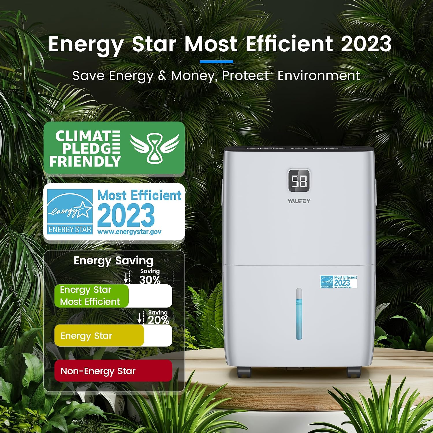 Yaufey 5000 Sq. Ft. Energy Star Certified Dehumidifier, Max 80 Pints Dehumidifier for Basement with Drain Hose, Smart Compressor with Intelligent Humidity Control, Dehumidifiers for Home Bedroom