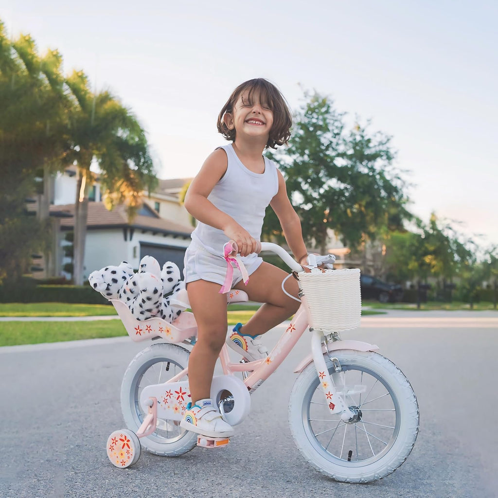 JOYSTAR Unicorn Kids Bike for Girls Ages 2-9 Years Old, 12 14 16 18 Inch Kids Bike with Training Wheels, Doll Seat, Streamers and Basket, Toddler Girl Bicycle, Multiple Colors