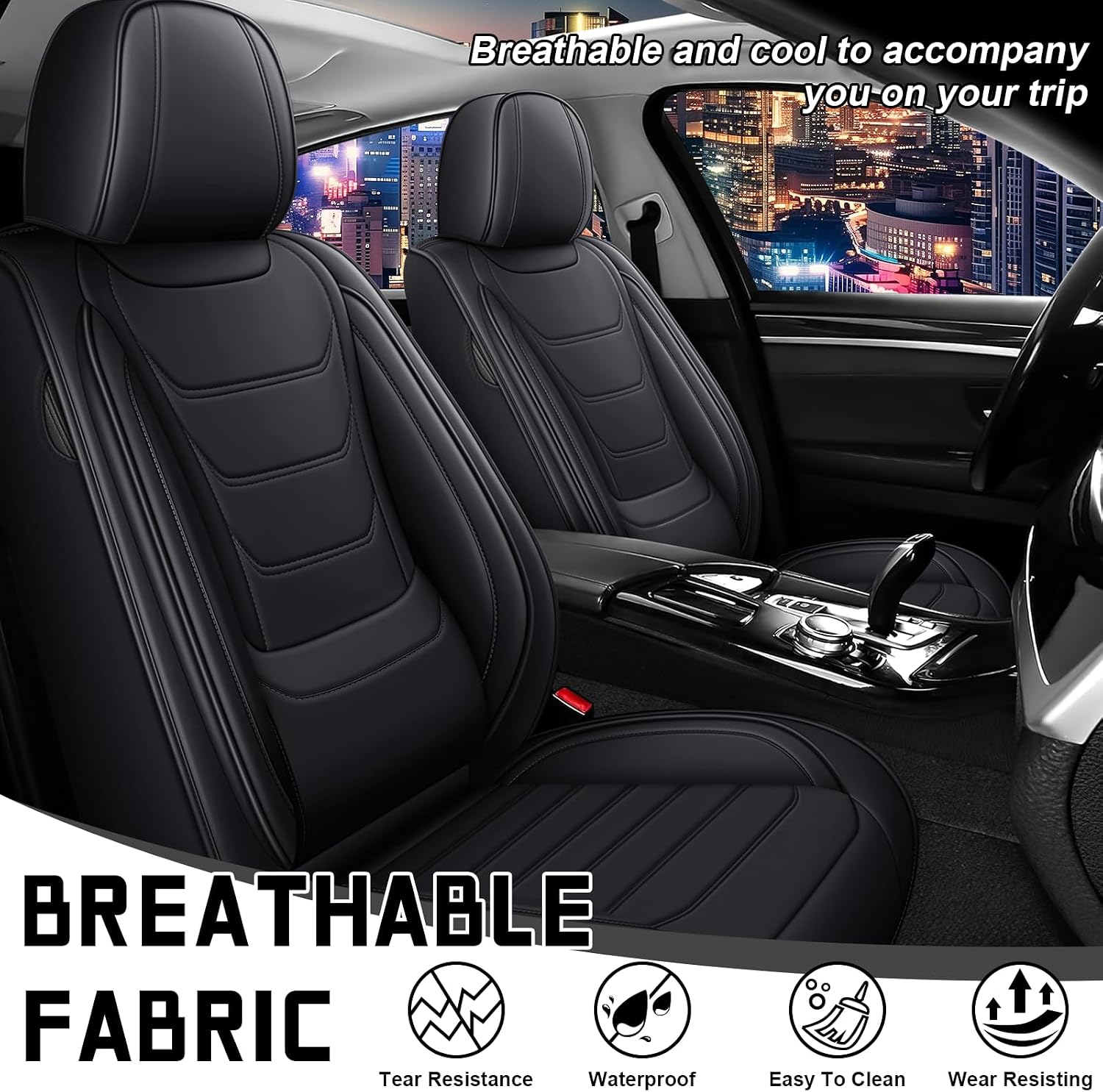 Car Seat Cover Full Set for Buick Envista Seat Covers 2024-2025, Nappa Leather Waterproof Seat Covers for Cars, Airbag Compatible, Universal Automotive Seat Covers (Standard 2 Seats/Black)