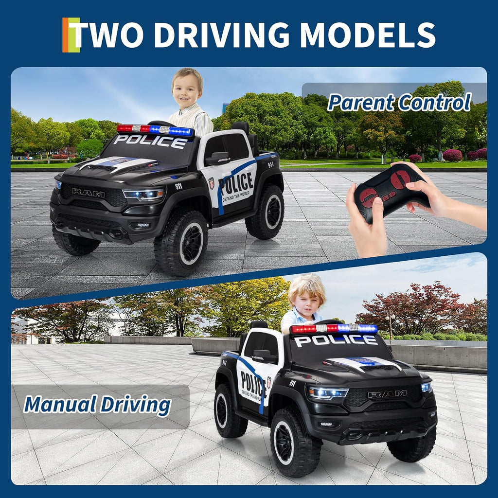 Garvee Ride On Car, Licensed RAM 12V Kids Ride On Police Car with Remote Control, Electric Pickup Truck for Toddlers, 3 Speeds, Spring Suspension, LED Lights & Parent Safety Lock