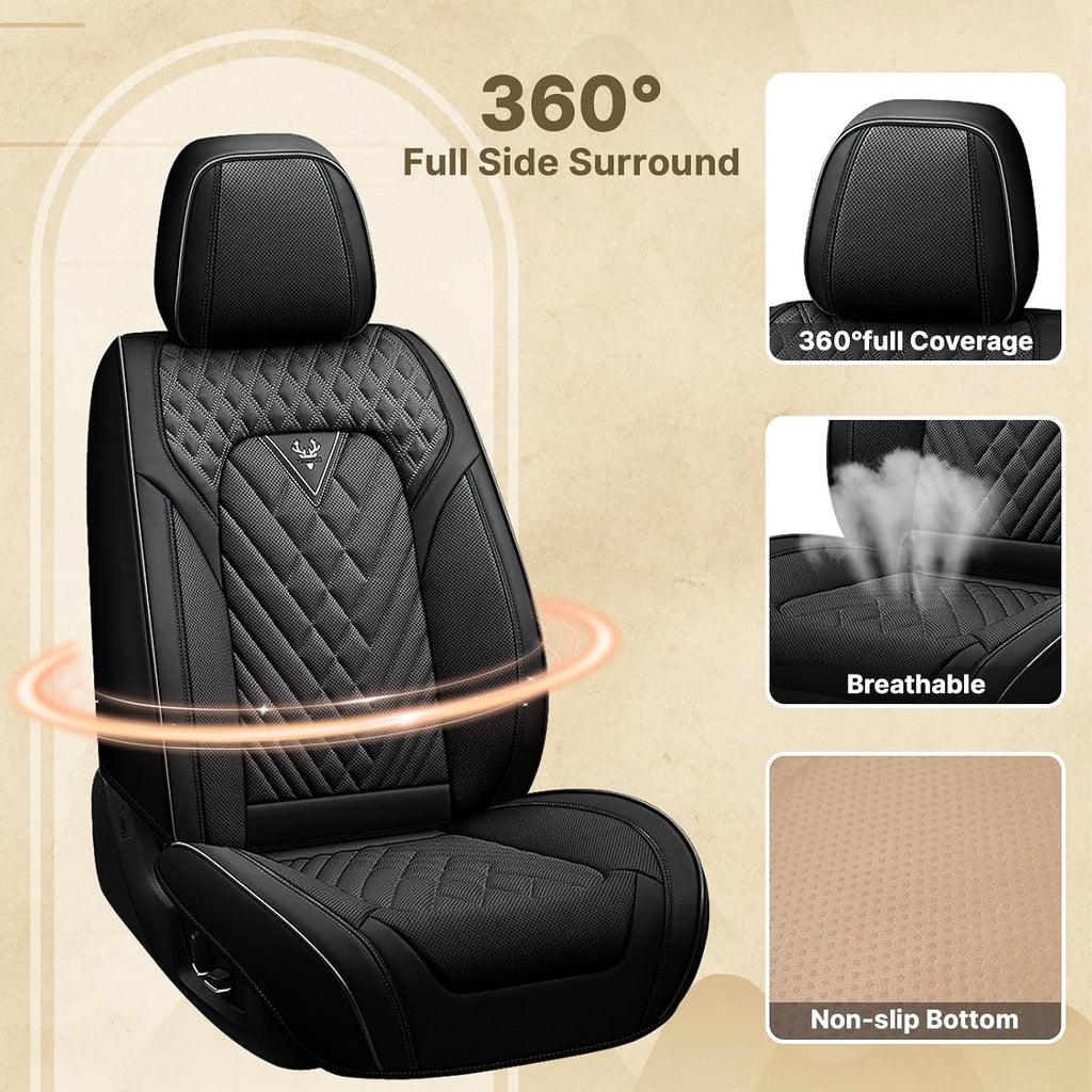 Fit for Ford F150 2009-2026 & F250 F350 F450 2011-2026 Seat Covers, Fashion Sport Seat Cover with Waterproof Leather, Airbag Safe Design Seat Protector (2 Front Seat Standard, Pure Black)