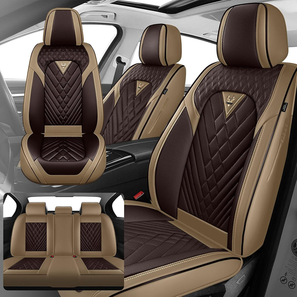 Fit for Ford F150 2009-2026 & F250 F350 F450 2011-2026 Seat Covers, Fashion Sport Seat Cover with Waterproof Leather, Airbag Safe Design Seat Protector (2 Front Seat Standard, Brown Coffee)
