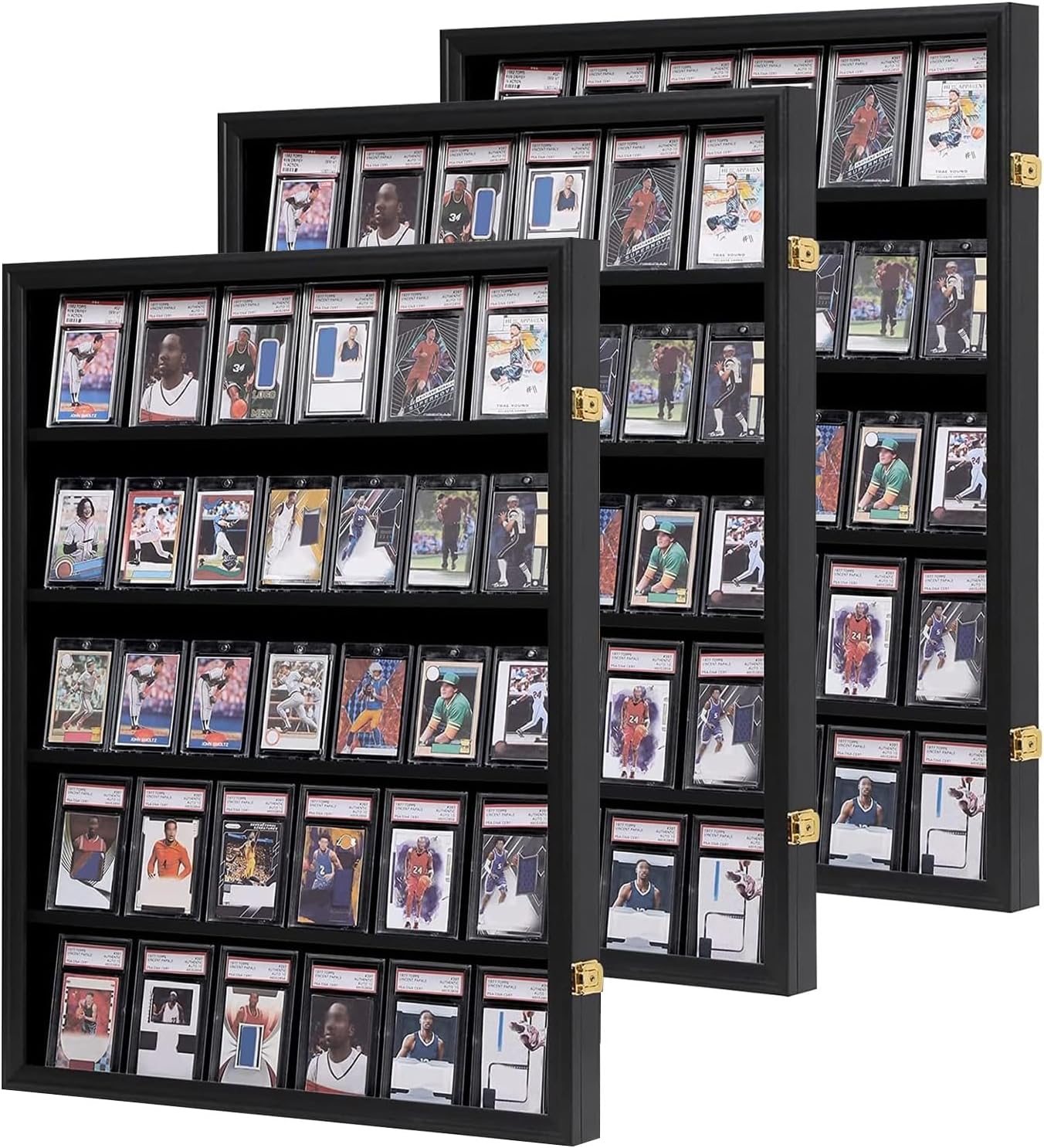 VERANI Baseball Card Display Case - 35 Graded Sports Card Display Frame - Holds Sport Cards with UV Protection Clear View Lockable Wall Cabinet for Football Basketball Trading Card Vertical - 3Pack