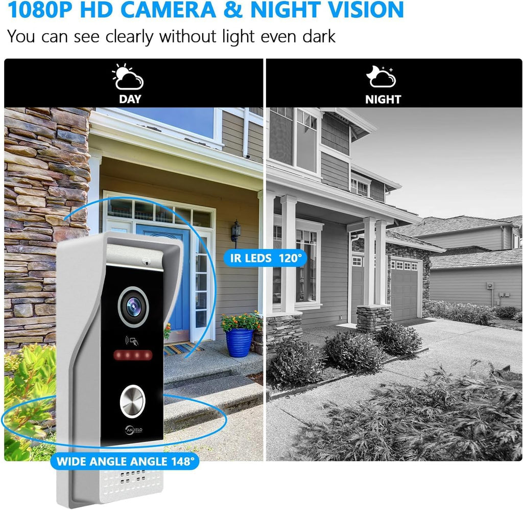 Video Apartment Doorbell Intercom,1080P HD Touch Screen Monitor,Outdoor Camera Doorbell Camera,Ring Doorbell Wired,TUYA,Night Vision,Two-Way Audio,Video Intercom (1 Bell+1 white Monitor + 1C)
