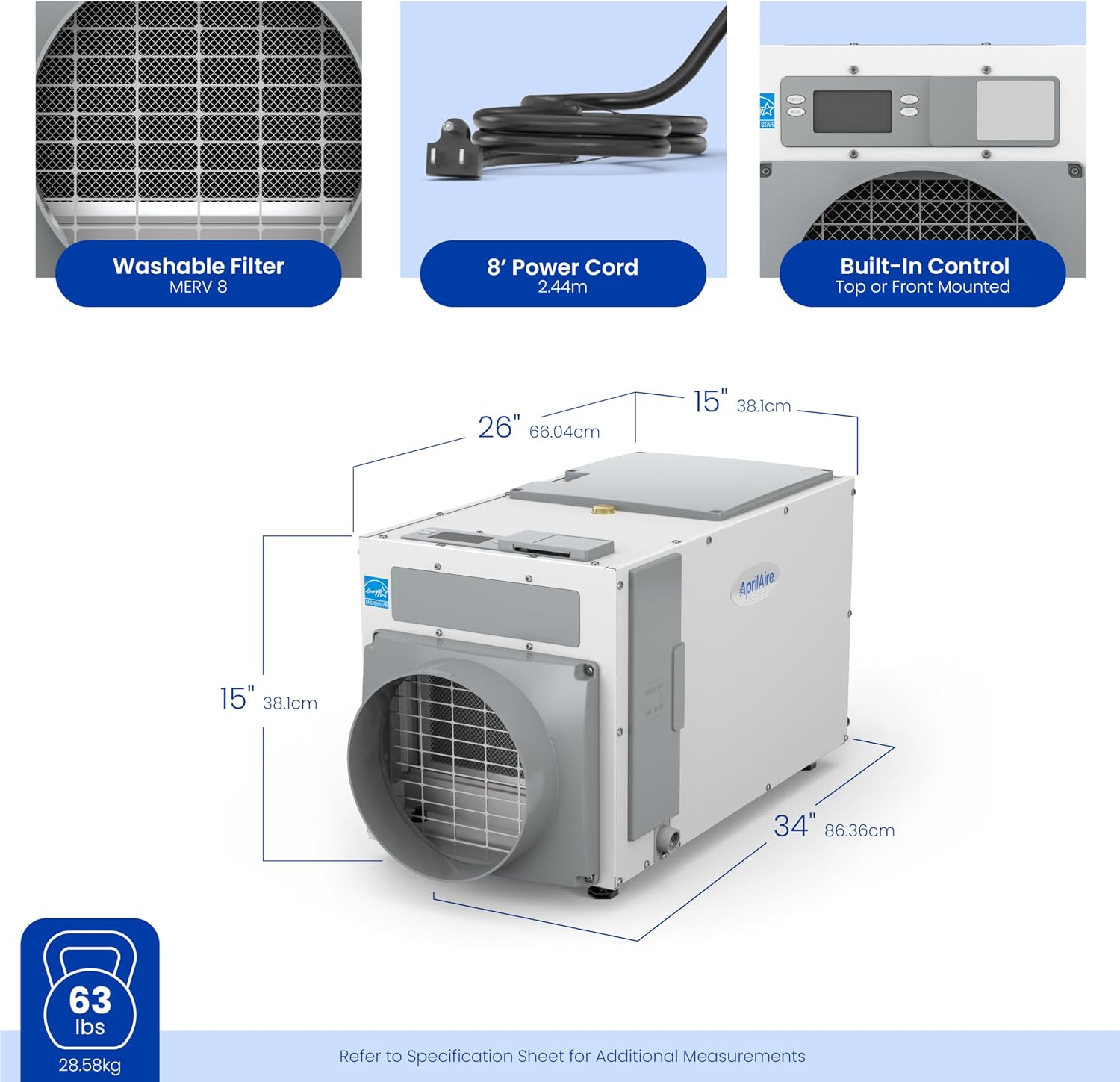 AprilAire E080 Pro 80-Pint Whole-House Dehumidifier + Model 76 Wall Mount Control, Ideal for Basements, Crawlspaces, or Whole Houses up to 4,400 sq. ft.