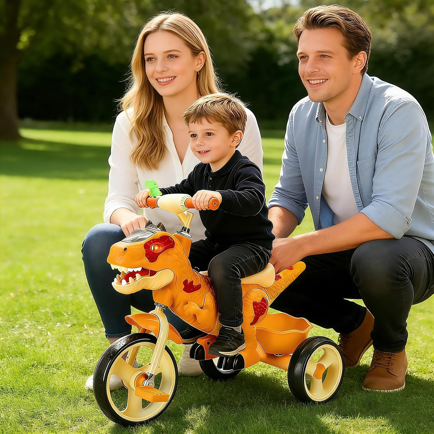 NMM Dinosaur Tricycle for Toddlers, Kids Trike with Music, LED, Tricycles for 3-5 Year Olds, for Rider, Big Wheel, Storage Basket, Horn, Toddler Bike for Boy, Dinosaur Toys for Kids 2-4 4-7