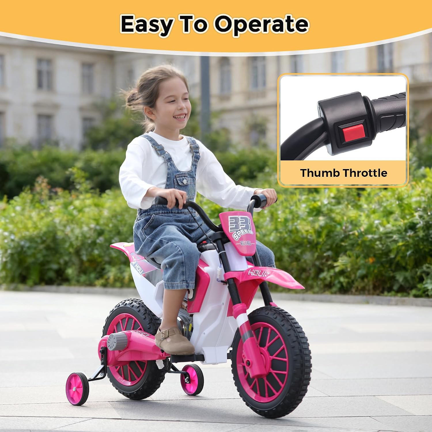 Toddler Motorcycle Kids Dirt Bike TOBBI 12 Volt Battery Powered Ride On Toys Electric Motorbike w/Training Wheels Gift for Boys Girls Ages 3-8 Years, Rose Pink