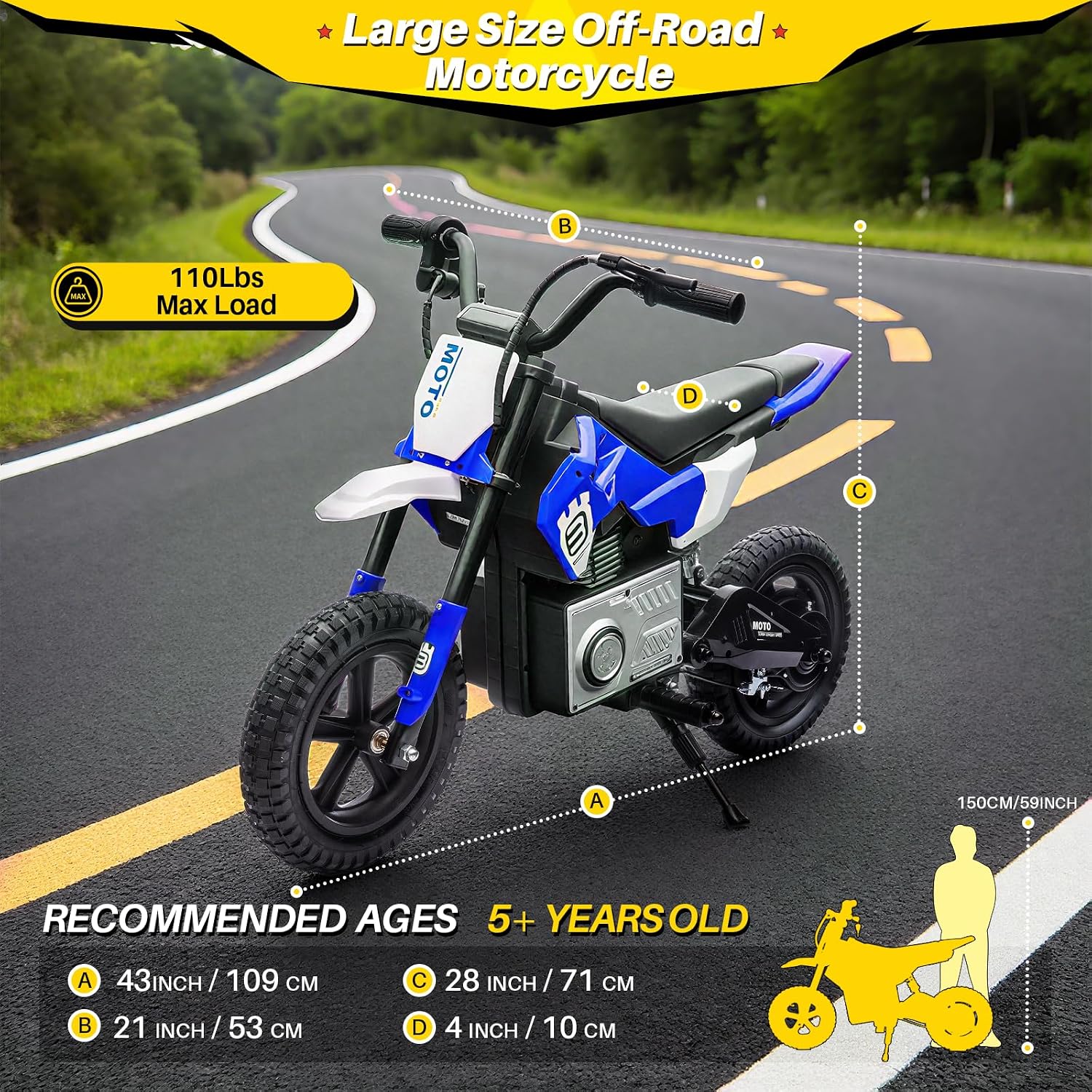 Blitzshark 24V Electric Dirt Bike for Kids，200W Motor Electric Motorcycle Aged 5-12, Electric Motorbike for Kids, Adjustable Speed, LED Breath lamp,Bluetooth,Music,Horn,Speeds 3-9MPH，Blue
