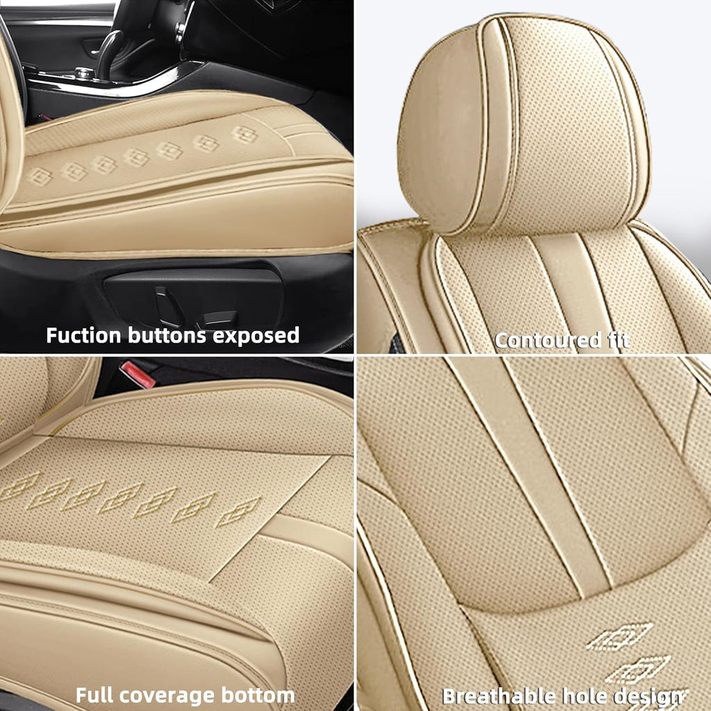 Leather Seat Covers for Toyota Land Cruiser 2000-2024,Premium Car Seat Covers Front Set,Waterproof Car Seat Protectors with Airbag,Comfort Interior Cover Seats for Cars(Beige)