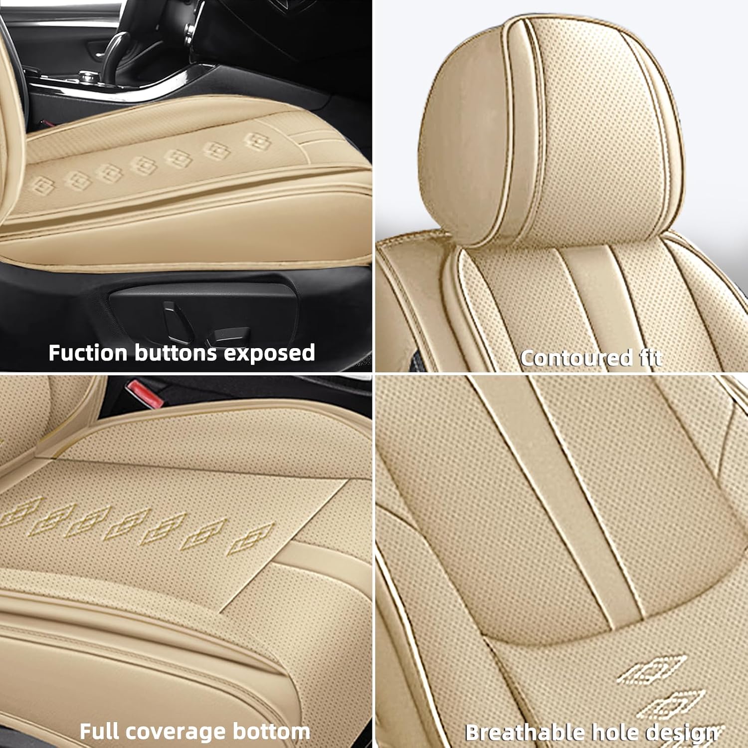 Leather Seat Covers for Toyota Land Cruiser 2000-2024,Premium Car Seat Covers Front Set,Waterproof Car Seat Protectors with Airbag,Comfort Interior Cover Seats for Cars(Beige)