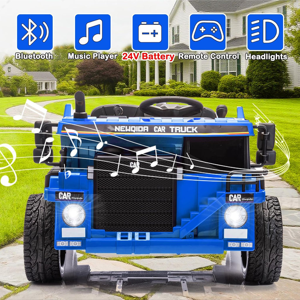NEWQIDA 24V Ride on Dump Truck, Kids Electric Car with Remote Control, Ride on Construction Vehicles w/Electric Dump Bed, Shovel, 2x75W Powerful Motors, Up to 4.4Mph, EVA Tires, Soft Start, Blue