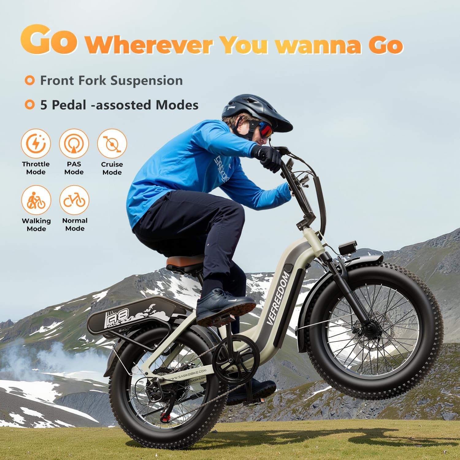 EUY Electric Bike for Adults with Peak 1500W Motor, 48V 20Ah Removable Battery Fast Ebike,Max 70Miles,20' x4.0 Fat Tire Commuting Electric Mountain Bike,7-Speed, Step-Thru Bicycle