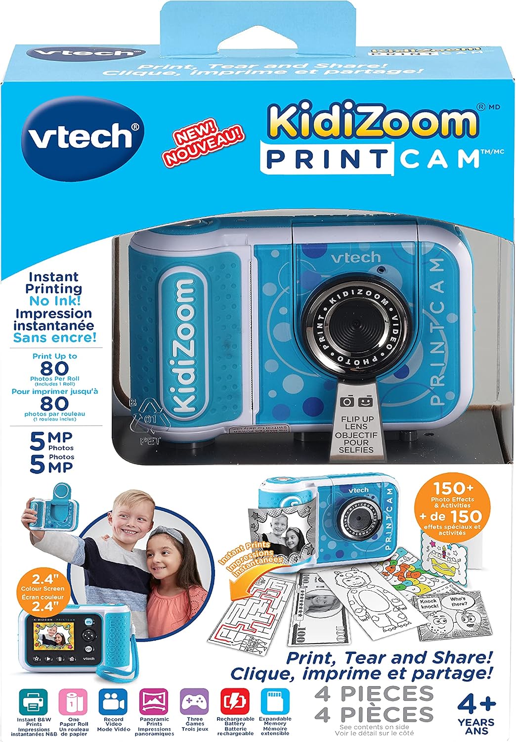 VTech KidiZoom PrintCam, High-Definition Digital Camera for Photos and Videos, Instant Prints, Flip-Out Selfie Camera, Kids Age 4 and up