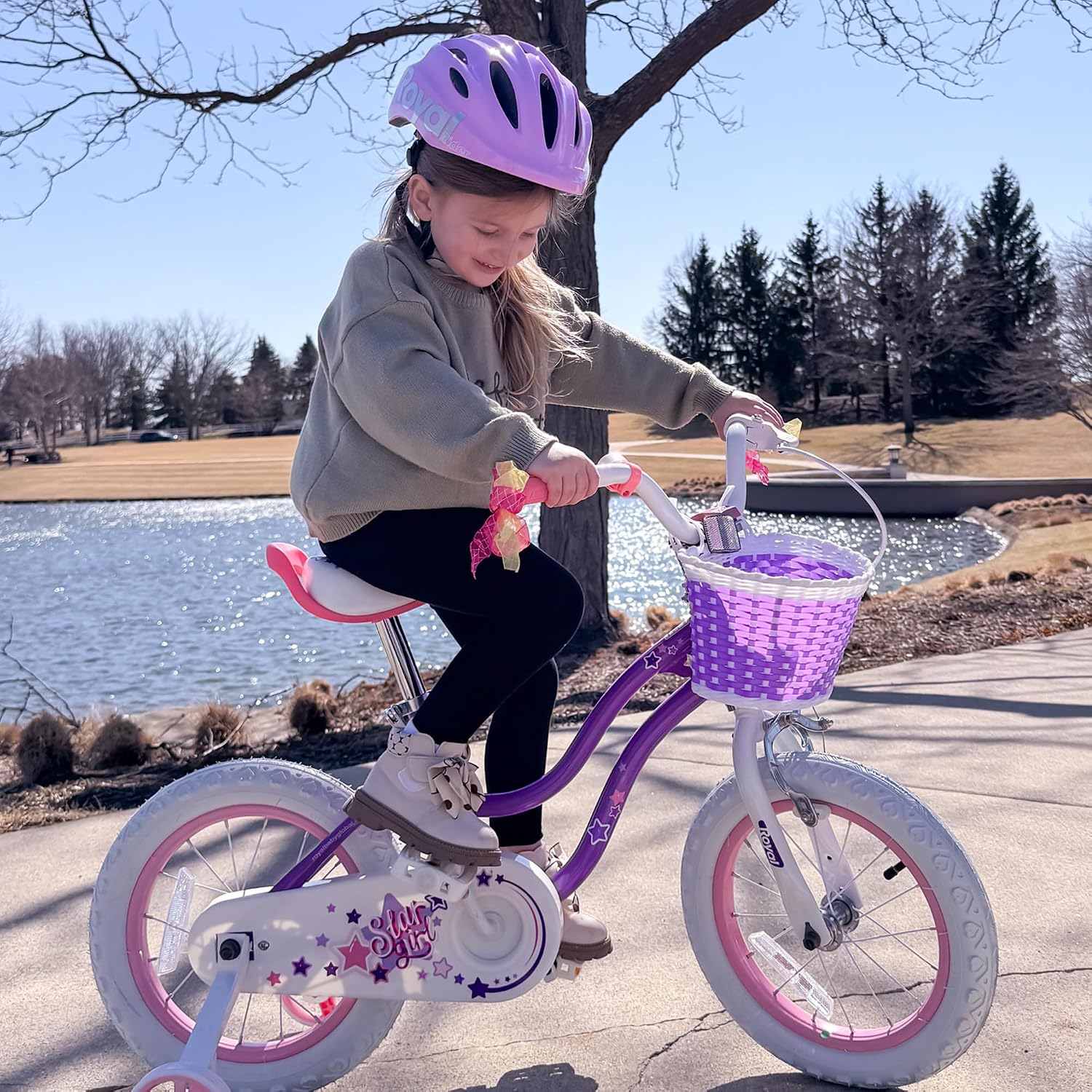 RoyalBaby Girls Bike with Training Wheels, Stargirl Kids Bicycle 14 Inch Toddlers to Big Kids 3-5 Years, Lavender