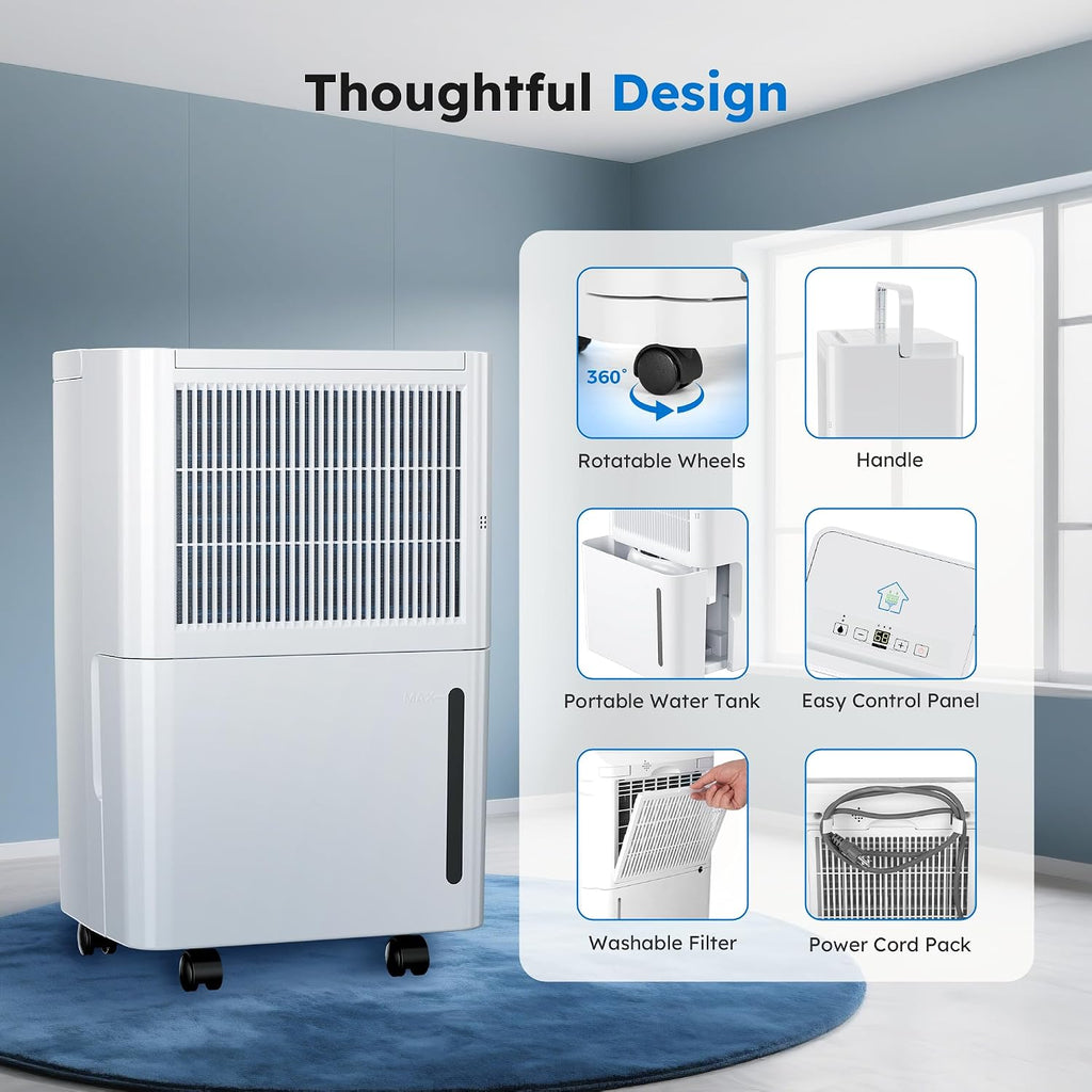 2500 Sq.Ft Dehumidifiers with Drain Hose for Home, Portable 30 Pints Large Room Dehumidifier with Smart Humidity Control, 24H Timer, 3 Working Modes for Bathroom & Bedroom