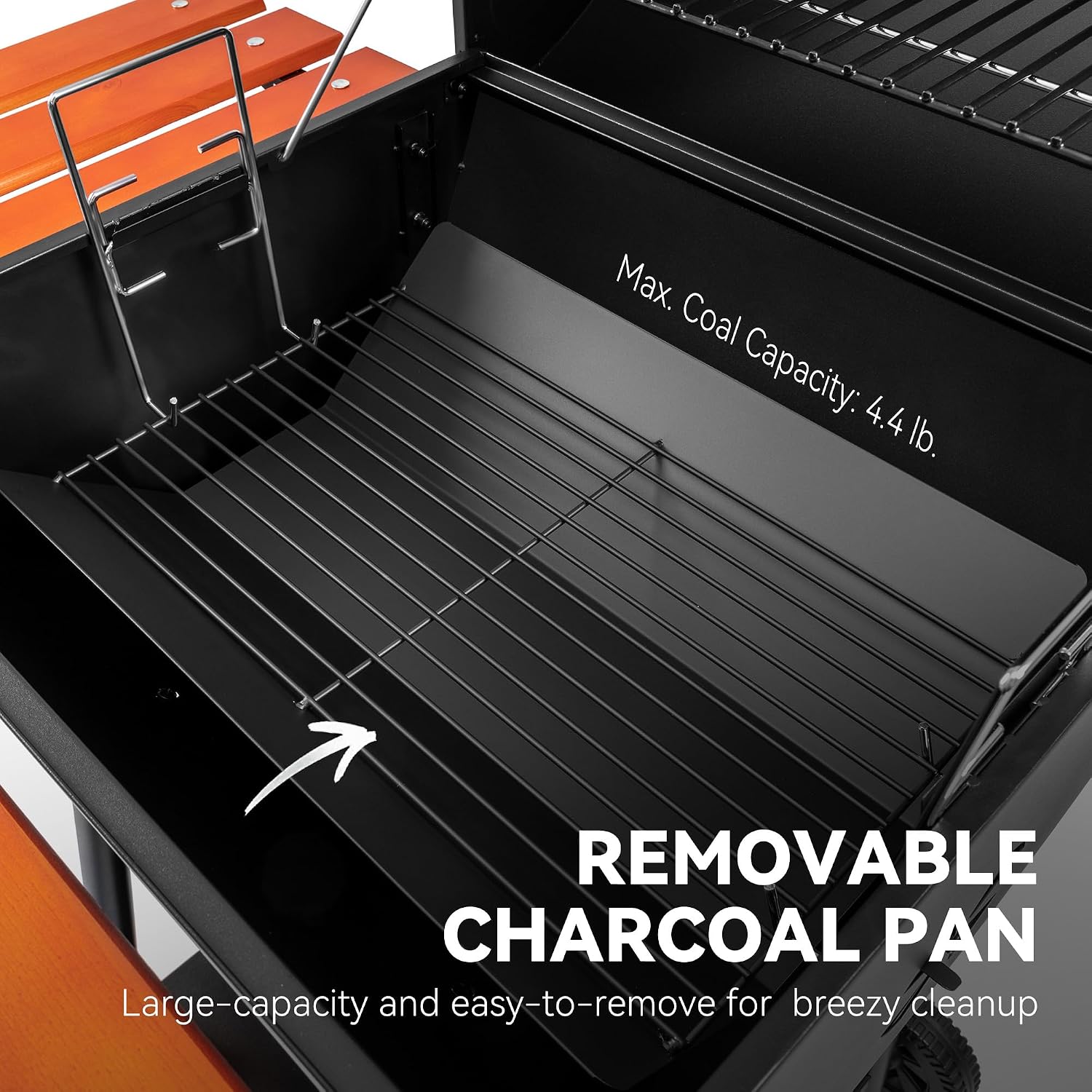 Royal Gourmet CC2024 24 Inch Charcoal Barrel Grill with Warming Rack, Outdoor BBQ Grill with Wooden Front and Side Shelves, for Backyard, Patio and Parties, Black