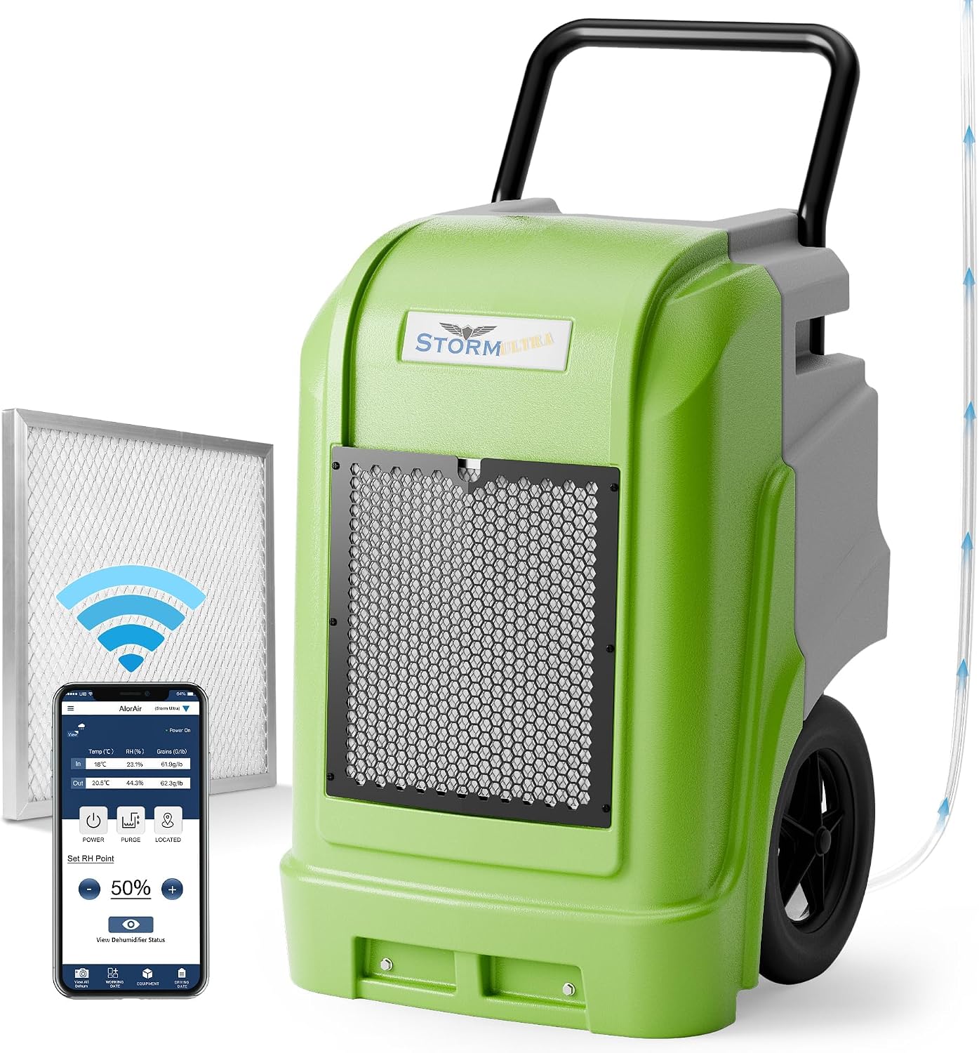 AlorAir Storm Ultra Industrial Dehumidifier 190 PPD, cETL, LCD Display, 5 Years Warranty, LGR Commercial Dehumidifier with Pump, Epoxy Coating on Coil, Designed for Flood Restoration (Green)