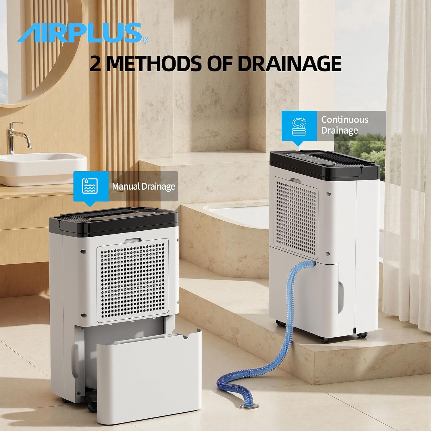 AIRPLUS 5000 Sq. Ft Dehumidifier for Home and Basement, 80 Pint Portable Dehumidifiers with Drain Hose for Large Room, Quiet Sleep Mode Dehumidifier for Bedroom, RV De humidifier for Inside Camper
